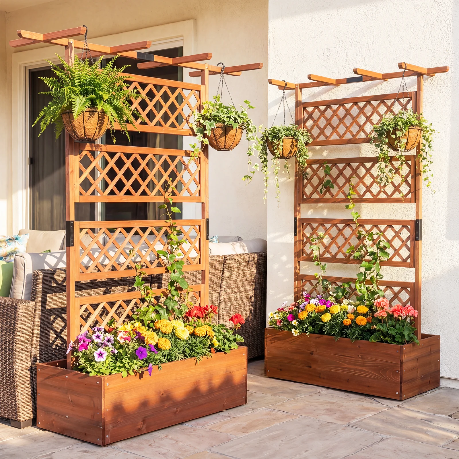 Wooden Planter Box With Lattice Trellis, Raised Garden Bed, Brown - Image 3