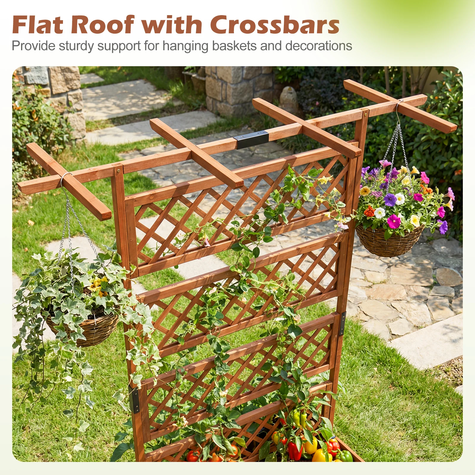 Wooden Planter Box With Lattice Trellis, Raised Garden Bed, Brown - Image 7