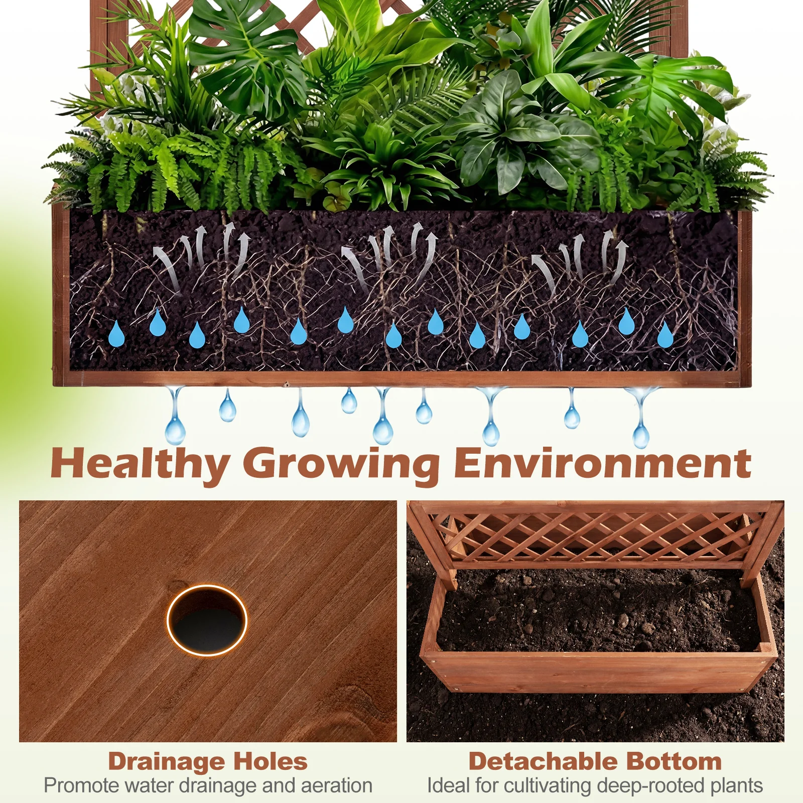 Wooden Planter Box With Lattice Trellis, Raised Garden Bed, Brown - Image 9