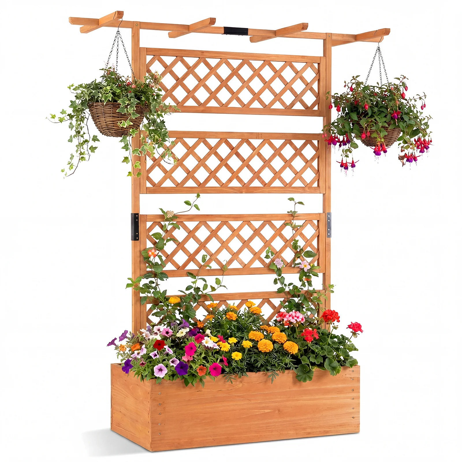 Wooden Planter Box With Lattice Trellis, Raised Garden Bed, Orange
