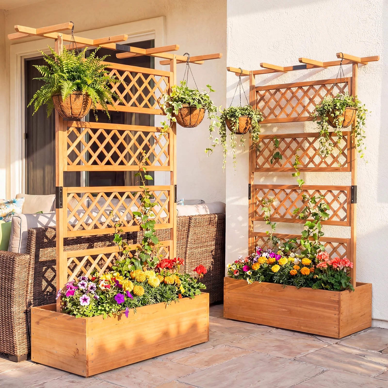 Wooden Planter Box With Lattice Trellis, Raised Garden Bed, Orange - Image 3
