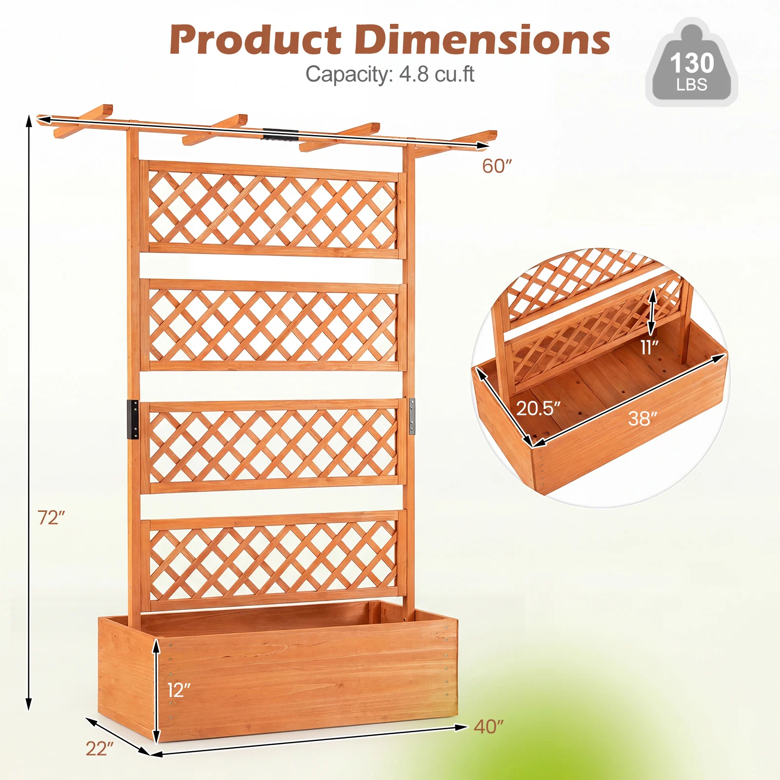 Wooden Planter Box With Lattice Trellis, Raised Garden Bed, Orange - Image 4