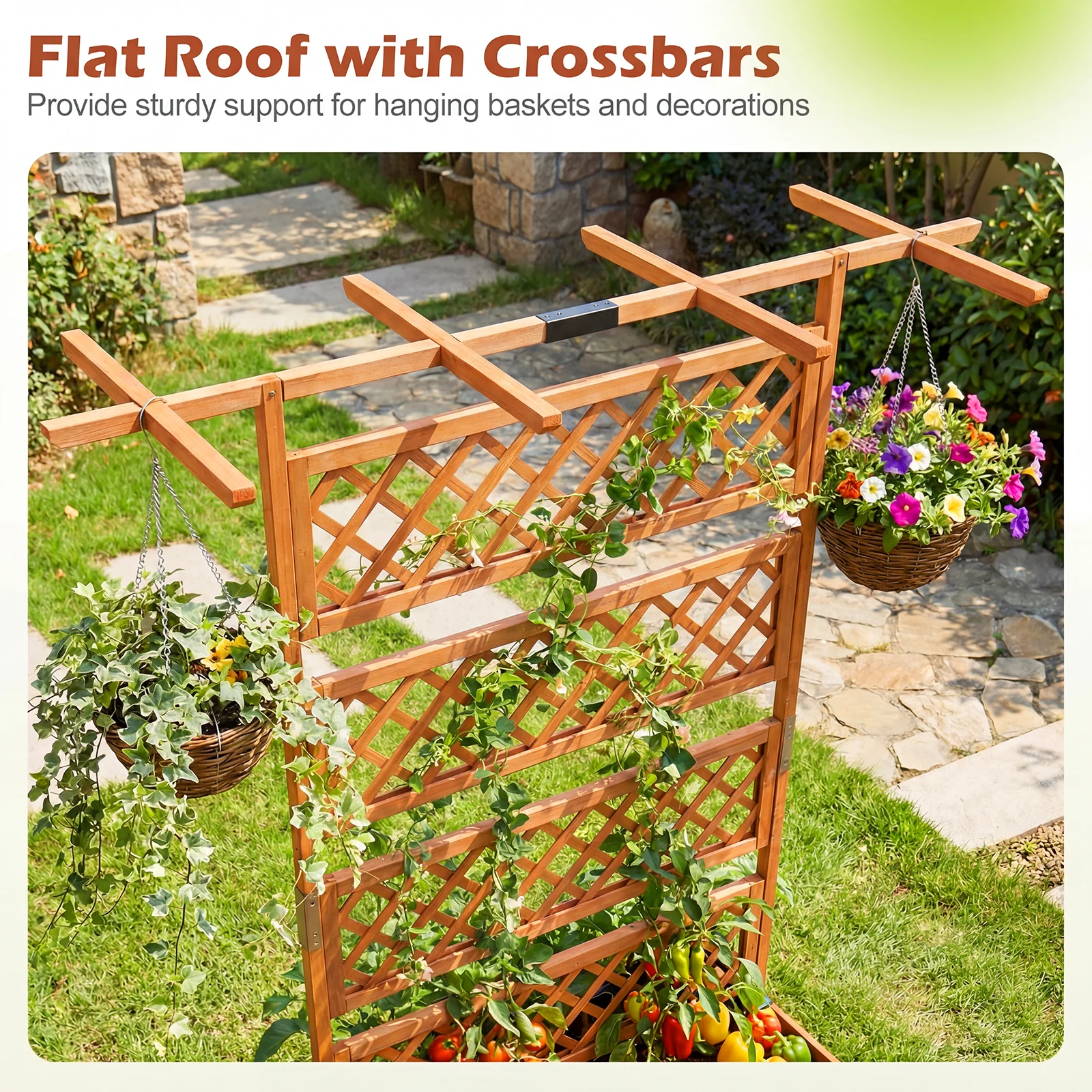 Wooden Planter Box With Lattice Trellis, Raised Garden Bed, Orange - Image 7