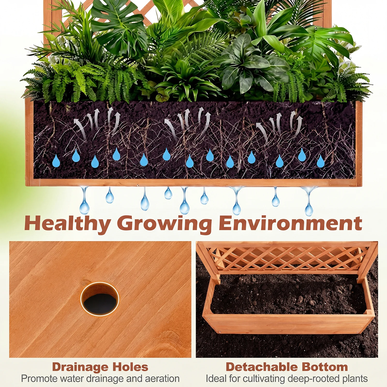 Wooden Planter Box With Lattice Trellis, Raised Garden Bed, Orange - Image 9