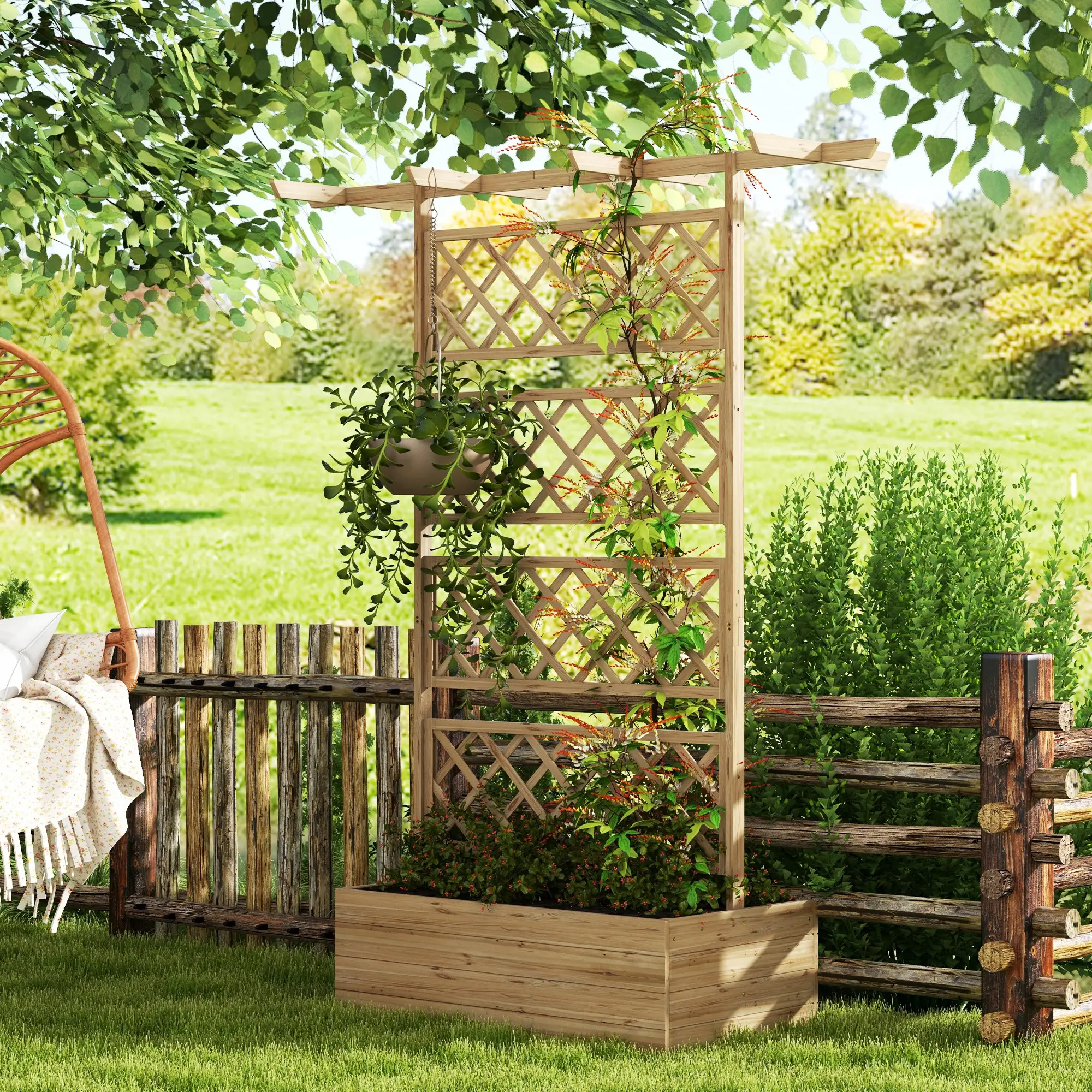 Wooden Planter With Trellis Privacy Screen, Raised Garden Bed - Image 2