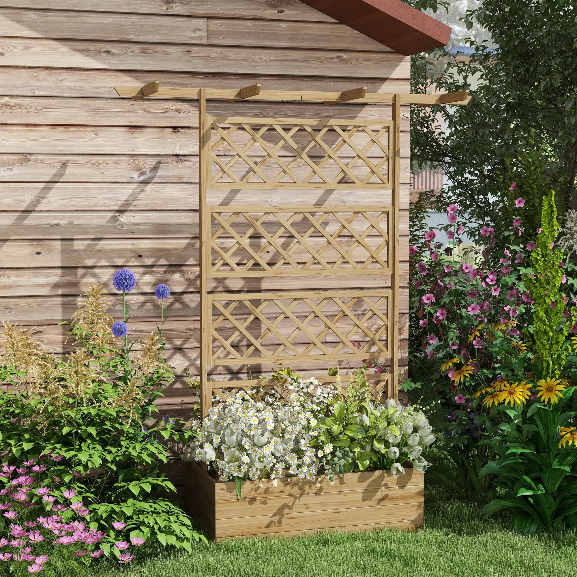 Wooden Planter With Trellis Privacy Screen, Raised Garden Bed - Image 8