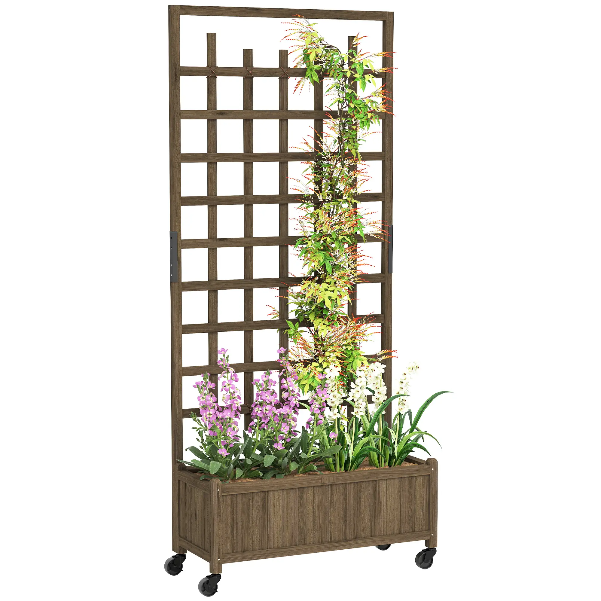 Wooden Planter With Trellis, Raised Garden Bed With Wheels, Brown - Image 11