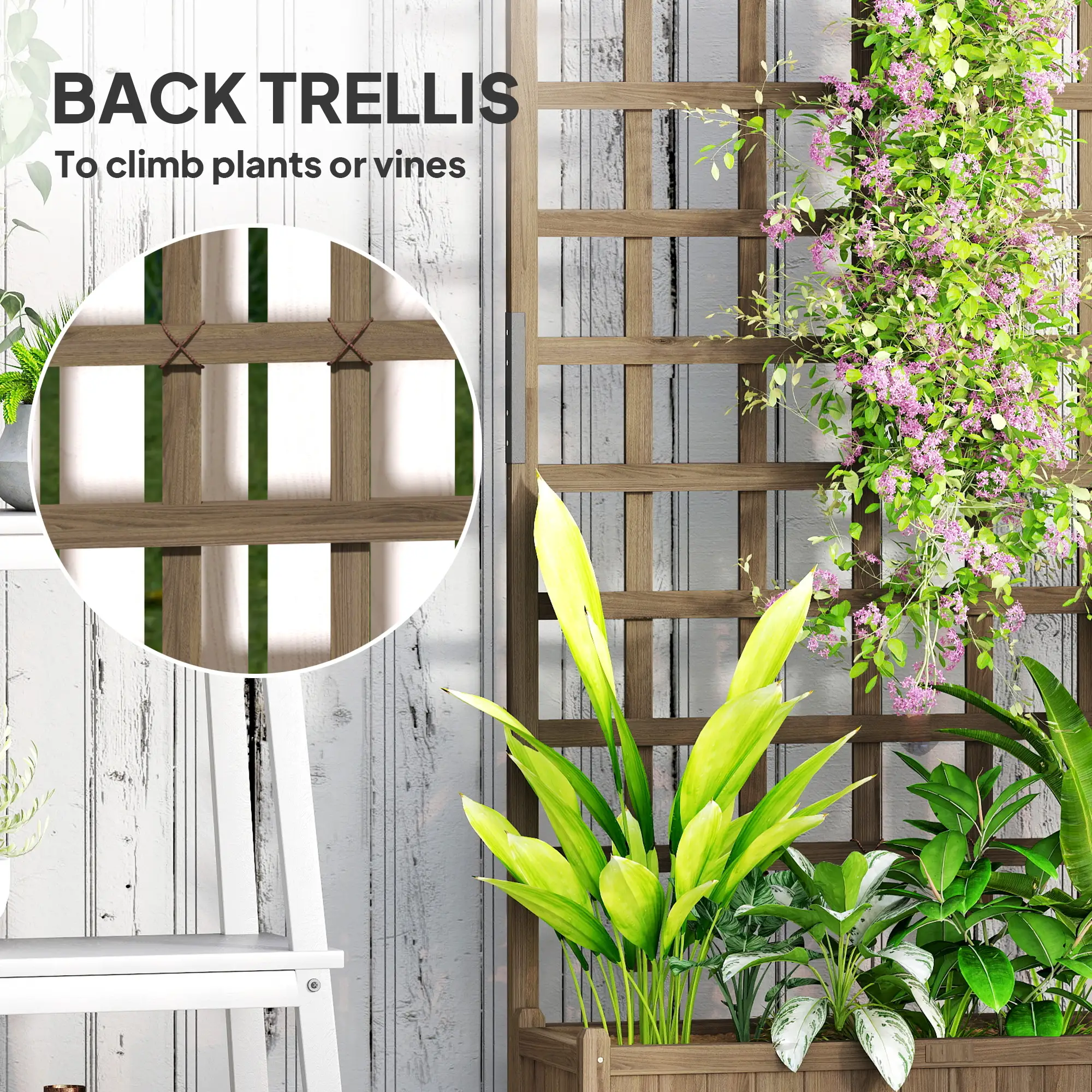 Wooden Planter With Trellis, Raised Garden Bed With Wheels, Brown - Image 4