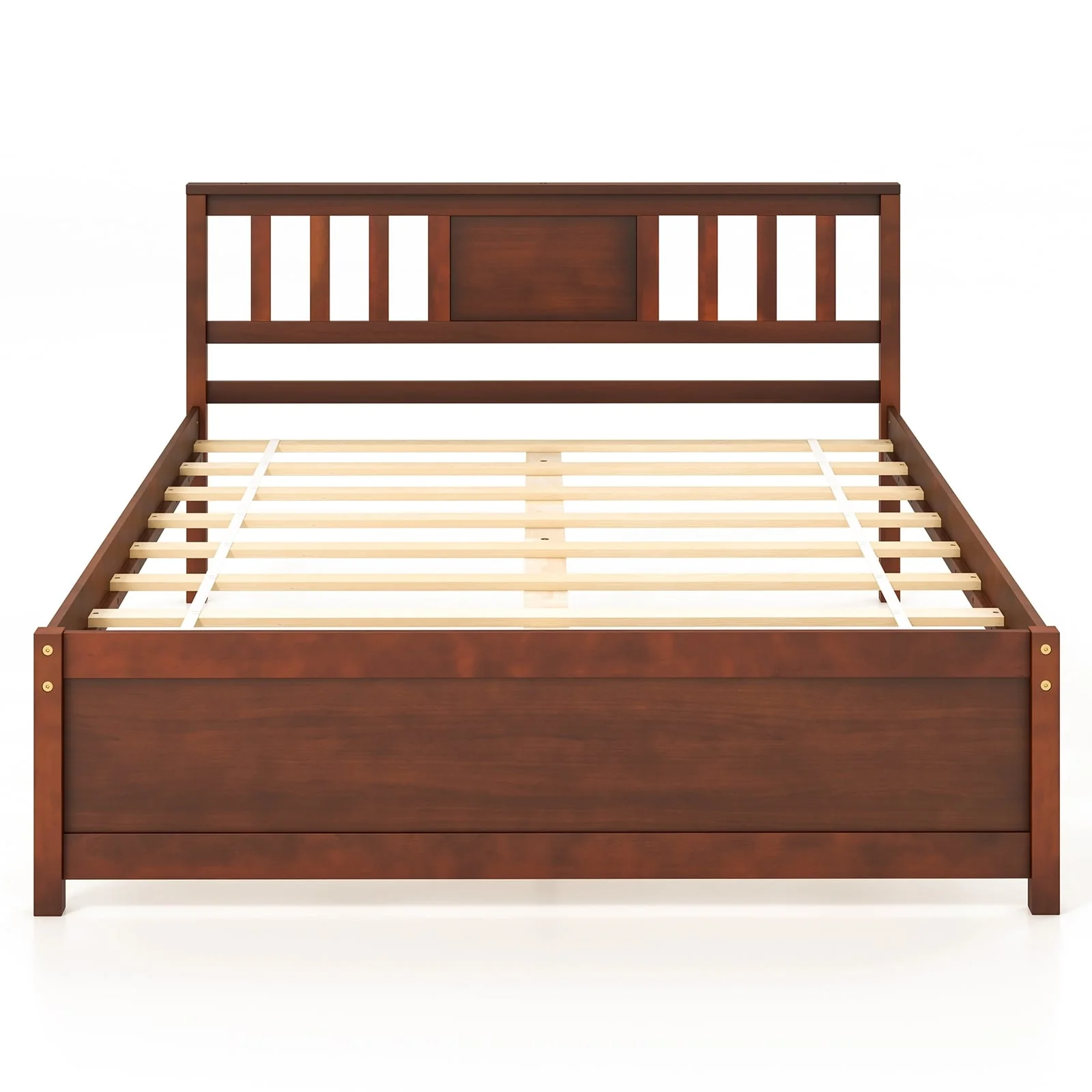 Wooden Platform Bed With Headboard, Full Size, Walnut - Image 4