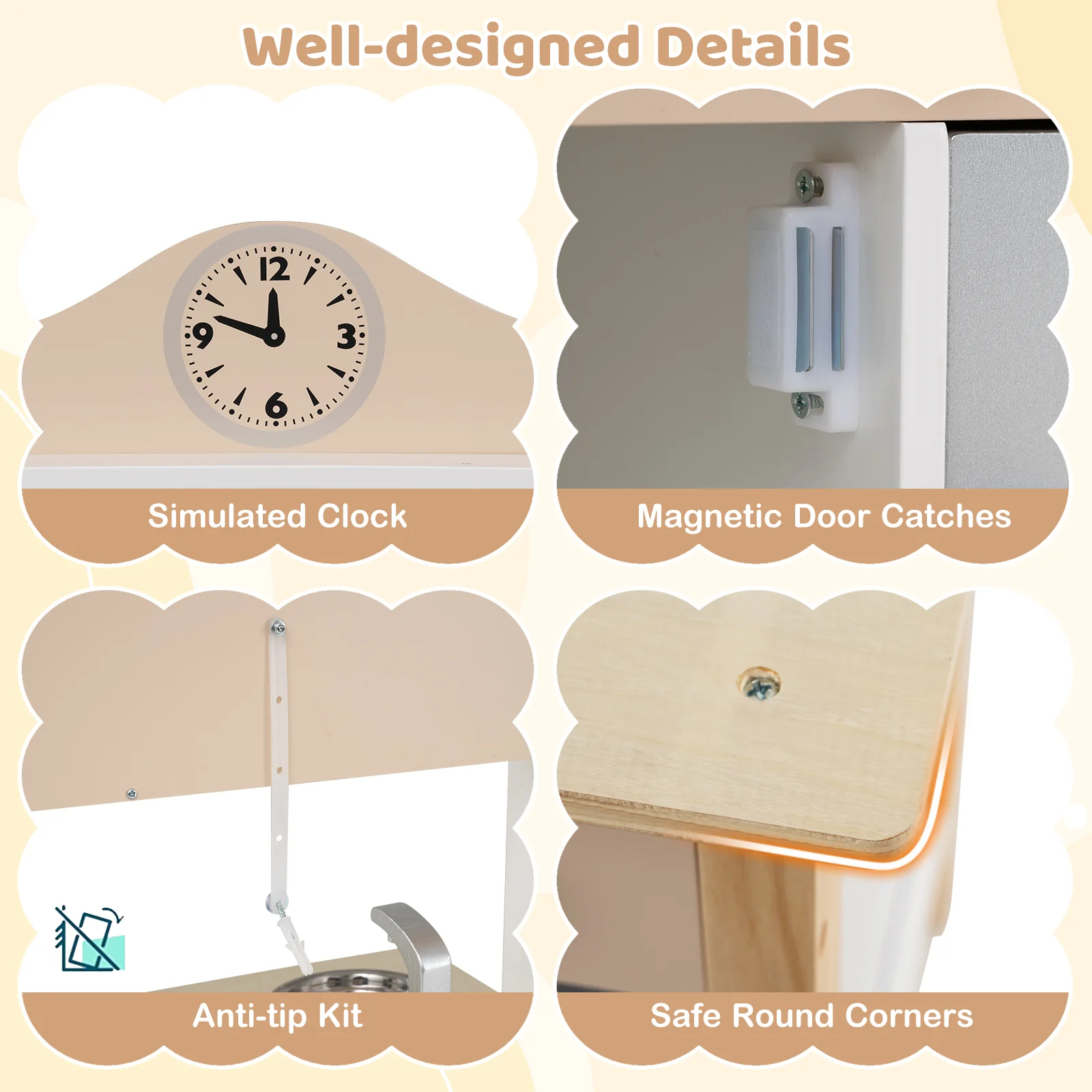 Wooden Play Kitchen Cooking Toy Playset for Kids, White - Image 10