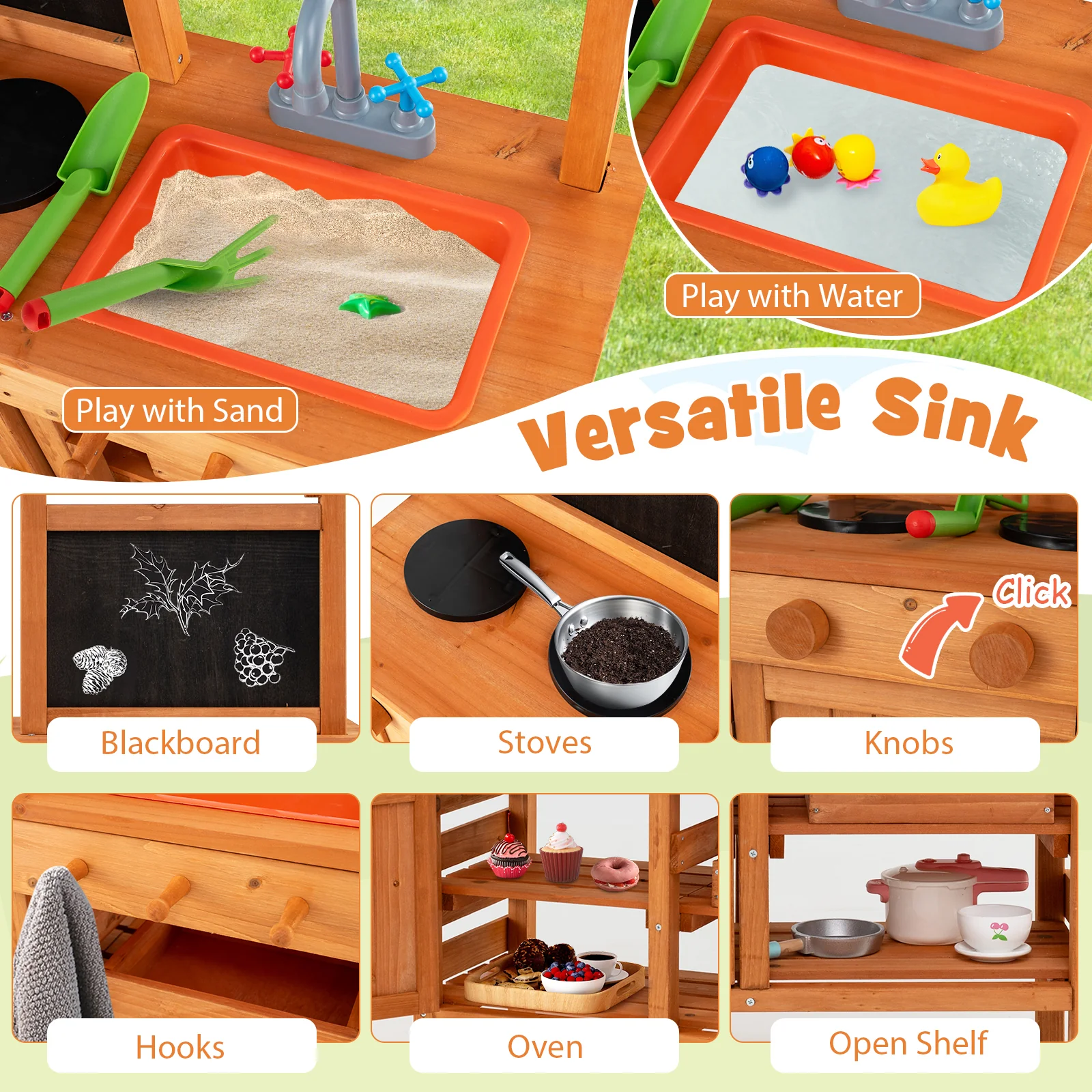 Wooden Play Kitchen With Adjustable Canopy, Natural - Image 10
