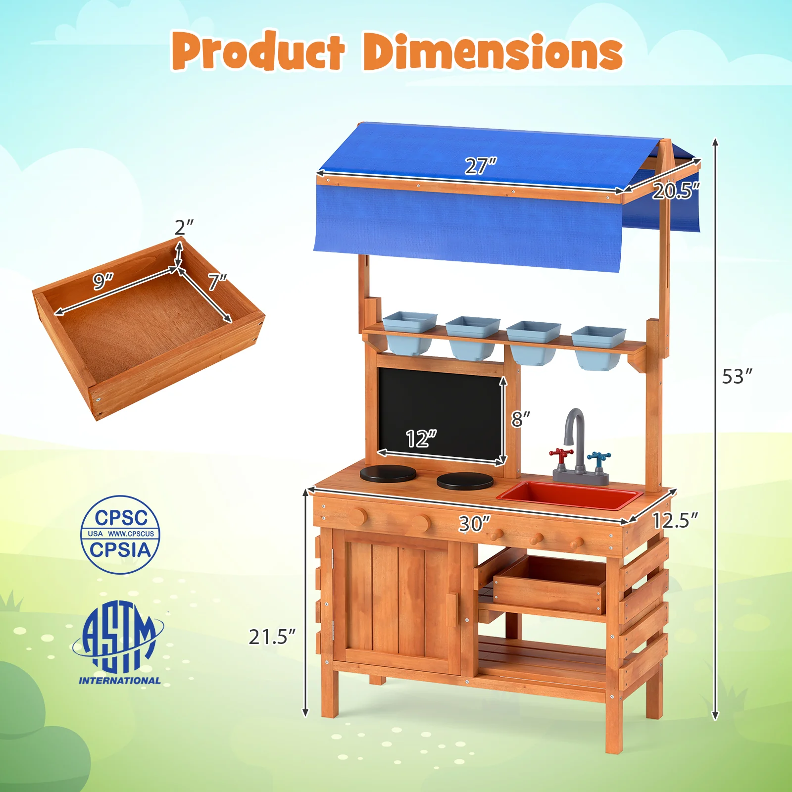 Wooden Play Kitchen With Adjustable Canopy, Natural - Image 5