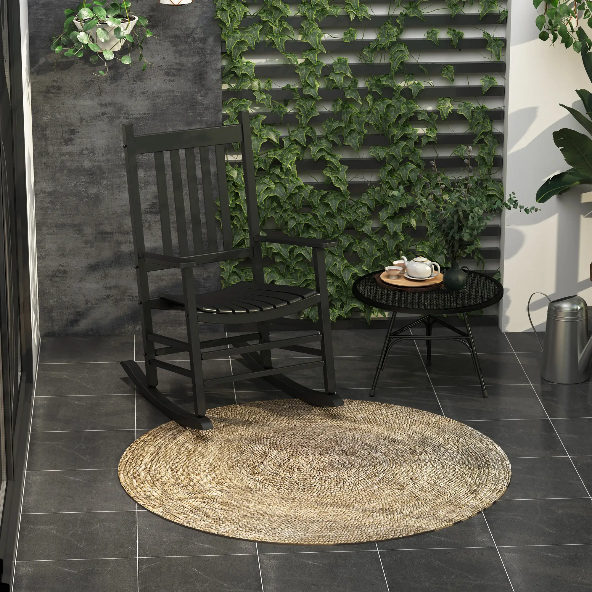 Wooden Porch Rocking Chair, Outdoor Patio Rocker, Black - Image 2