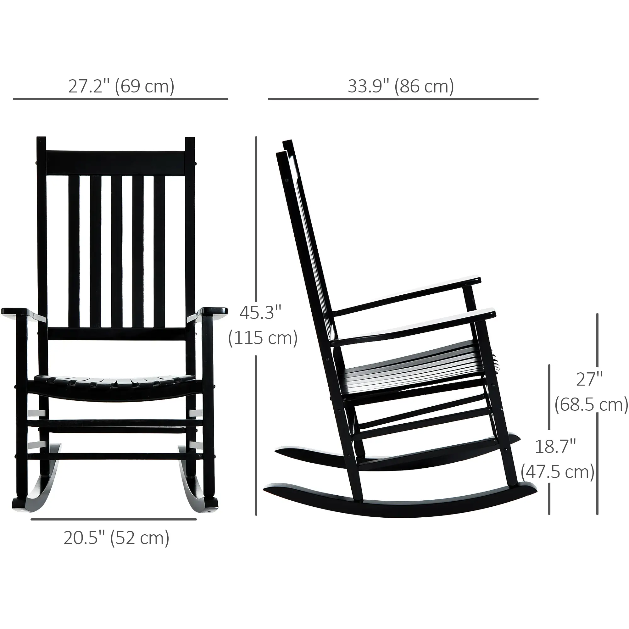 Wooden Porch Rocking Chair, Outdoor Patio Rocker, Black - Image 3