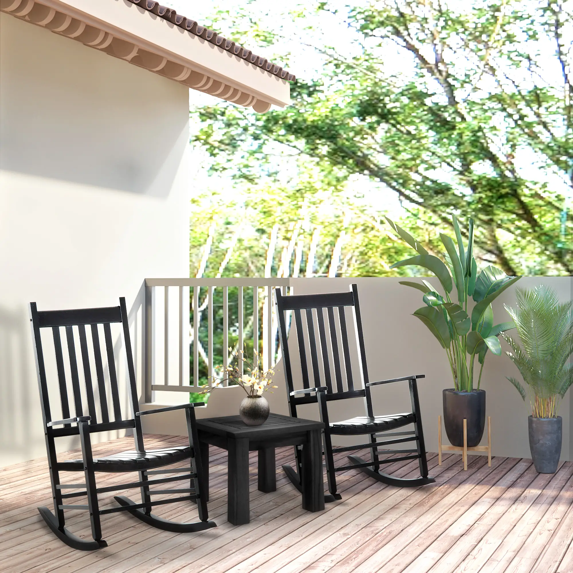 Wooden Porch Rocking Chair, Outdoor Patio Rocker, Black - Image 7