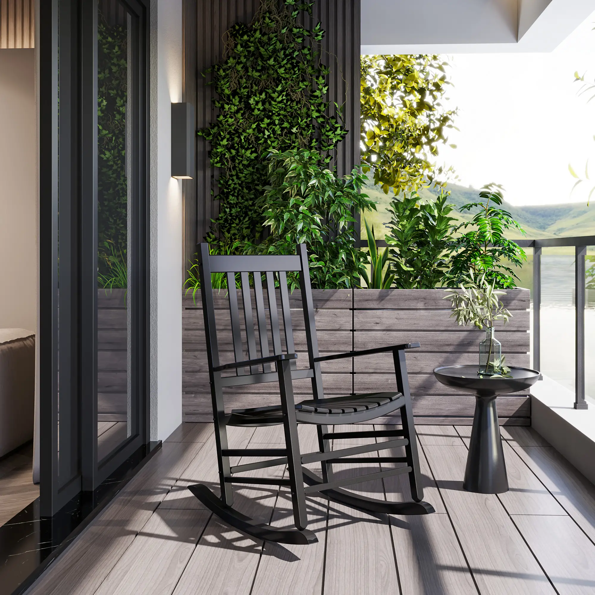 Wooden Porch Rocking Chair, Outdoor Patio Rocker, Black - Image 8