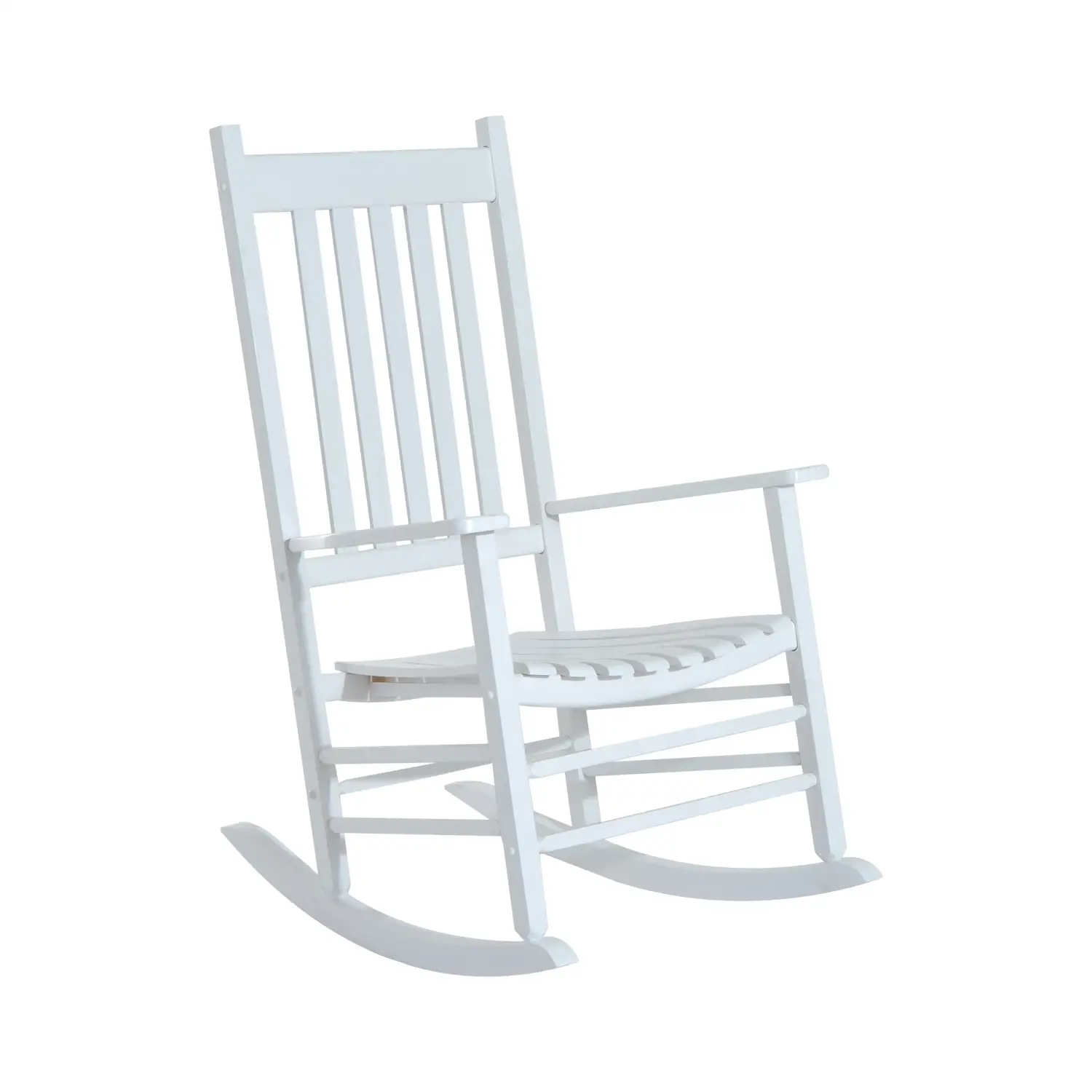 Wooden Porch Rocking Chair, Single Leisure Reclining Armchair, White