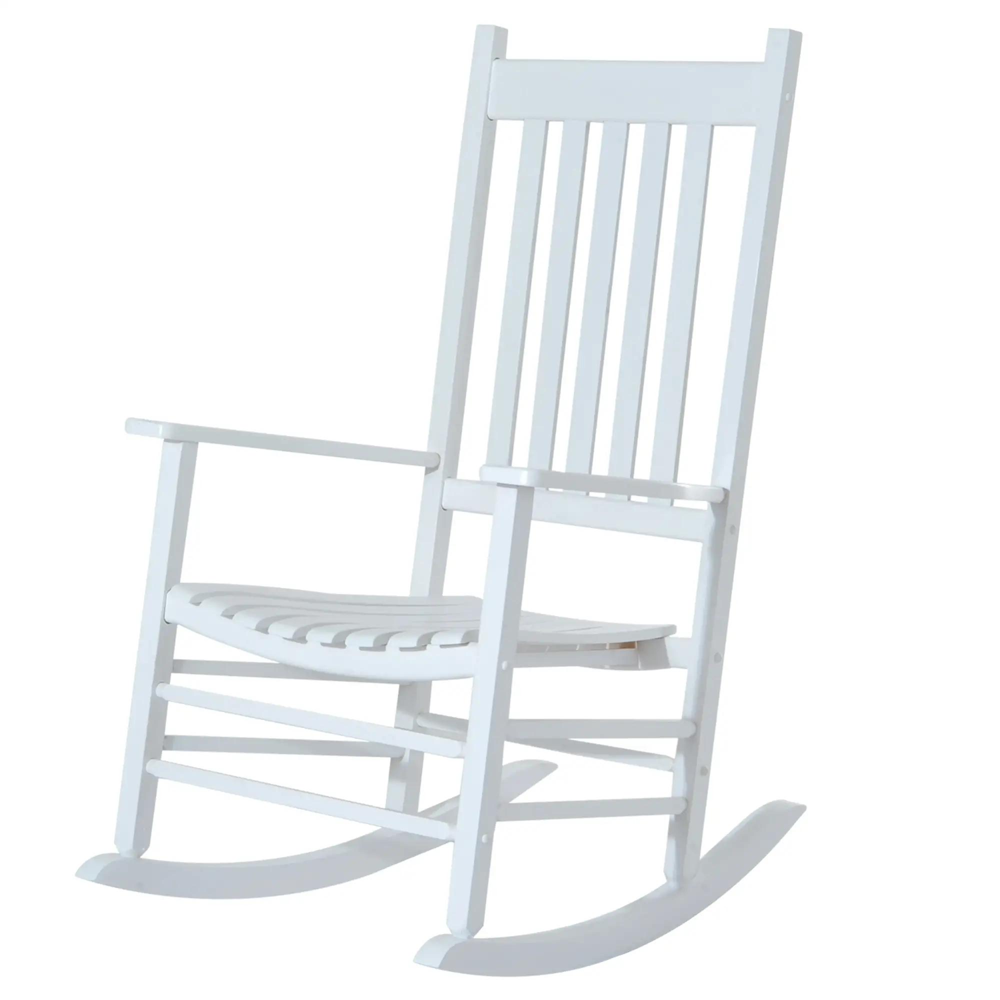 Wooden Porch Rocking Chair, Single Leisure Reclining Armchair, White - Image 11