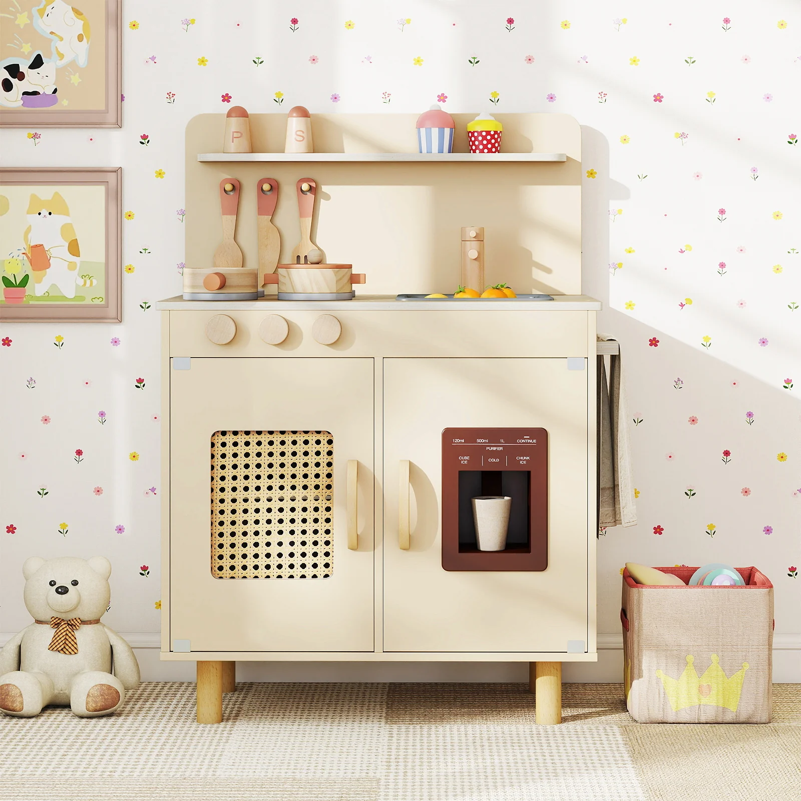 Wooden Pretend Kitchen Playset, With Ice Maker, Yellow - Image 3