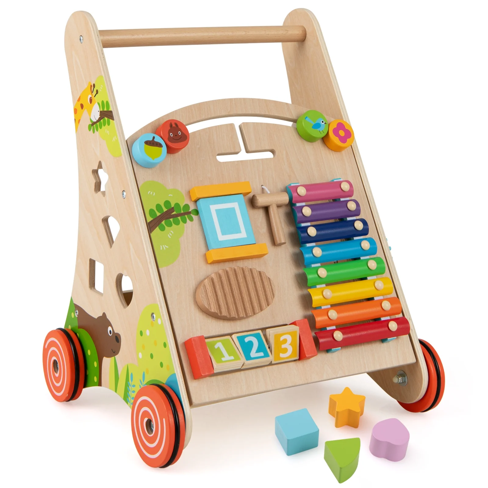 Wooden Push Pull Baby Walker, Natural