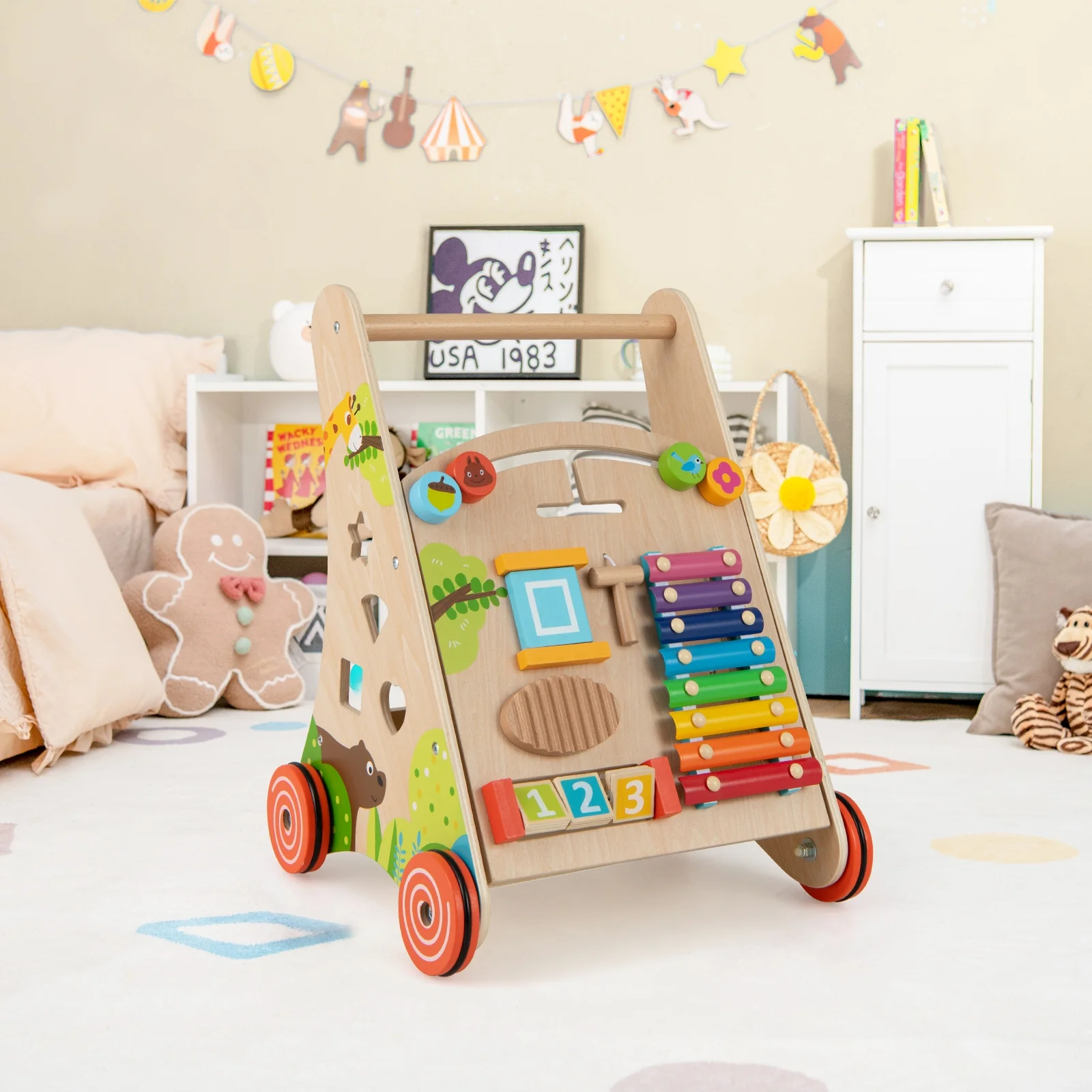 Wooden Push Pull Baby Walker, Natural - Image 2