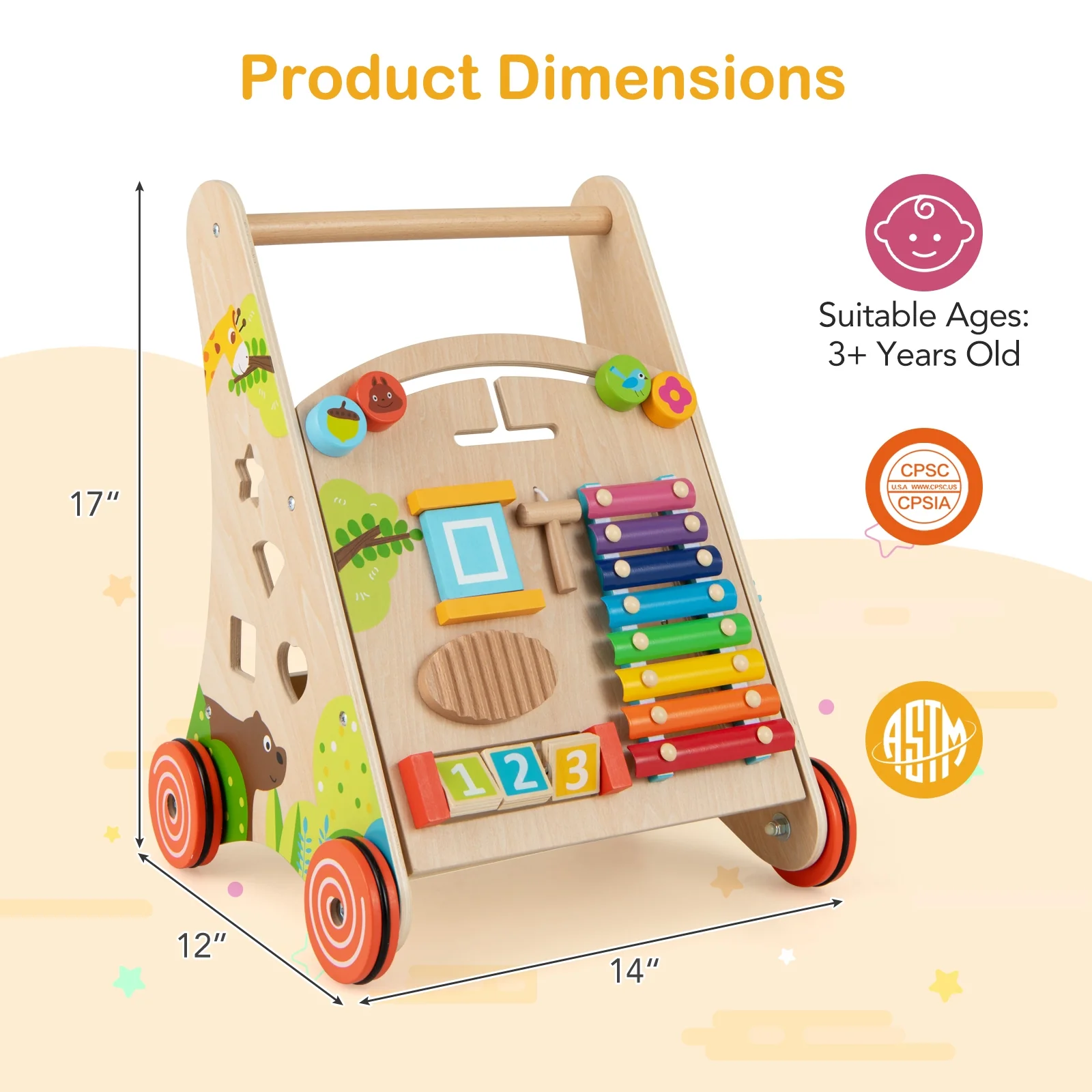 Wooden Push Pull Baby Walker, Natural - Image 4