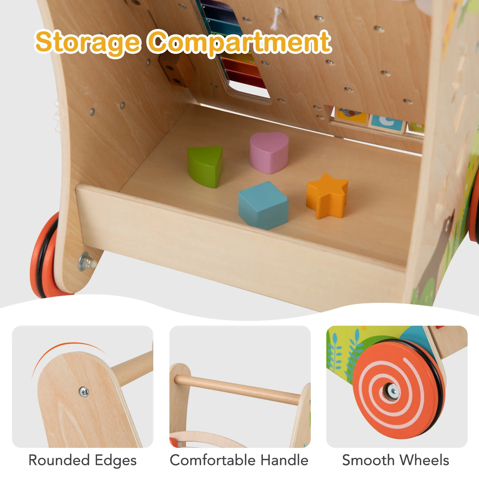 Wooden Push Pull Baby Walker, Natural - Image 6