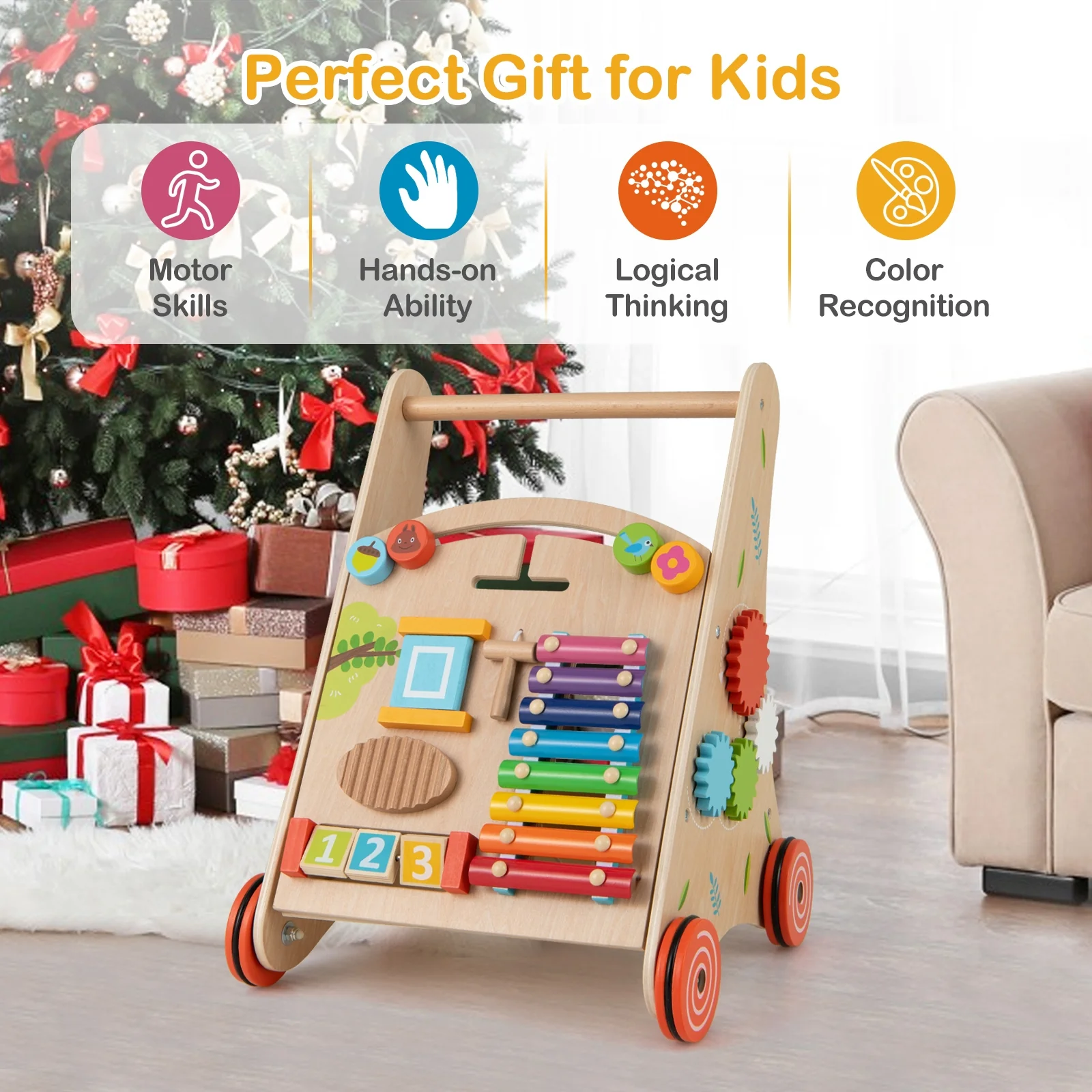Wooden Push Pull Baby Walker, Natural - Image 7