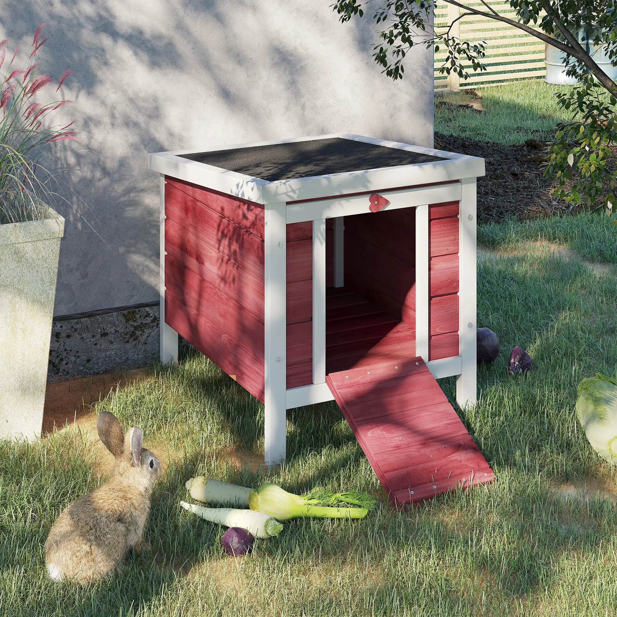 Wooden Rabbit Hutch, Bunny Cage, Outdoor Cat House, 20"x16.5"x17", Red - Image 2