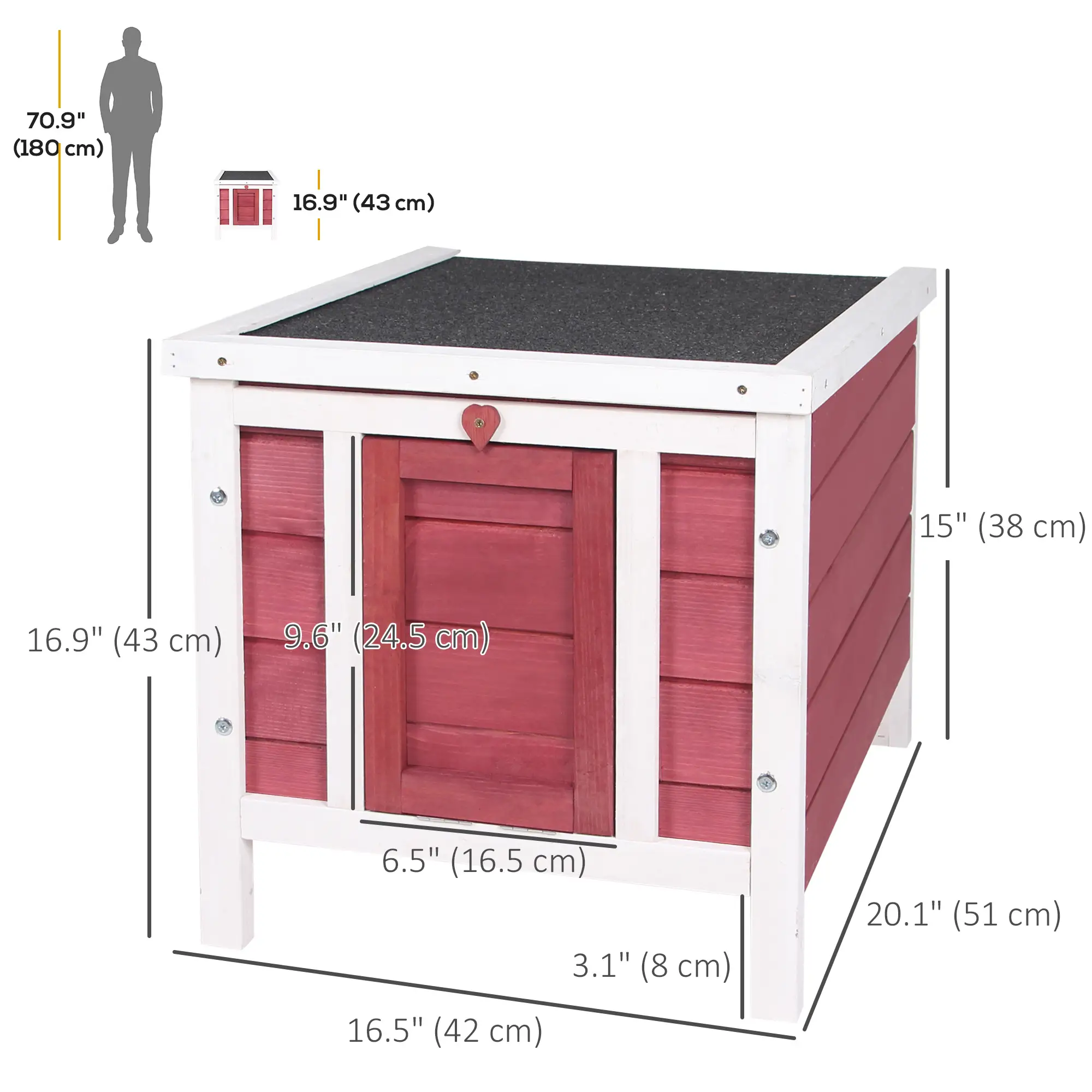 Wooden Rabbit Hutch, Bunny Cage, Outdoor Cat House, 20"x16.5"x17", Red - Image 3