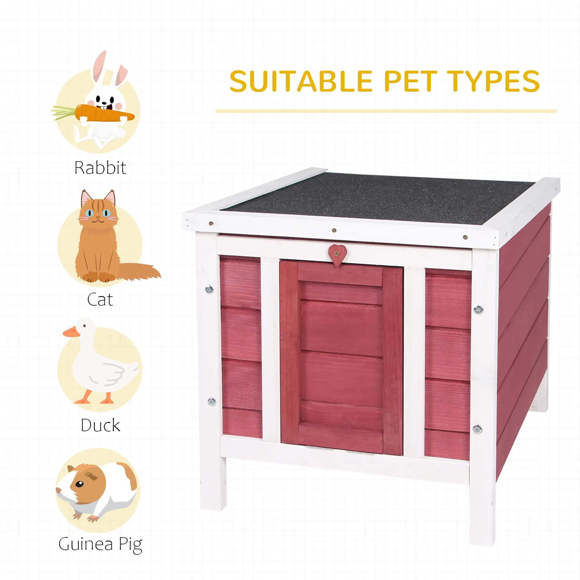 Wooden Rabbit Hutch, Bunny Cage, Outdoor Cat House, 20"x16.5"x17", Red - Image 4