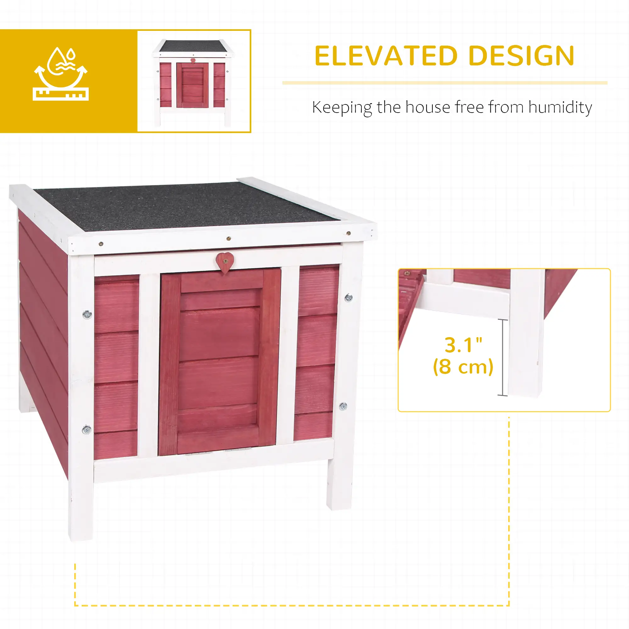 Wooden Rabbit Hutch, Bunny Cage, Outdoor Cat House, 20"x16.5"x17", Red - Image 6