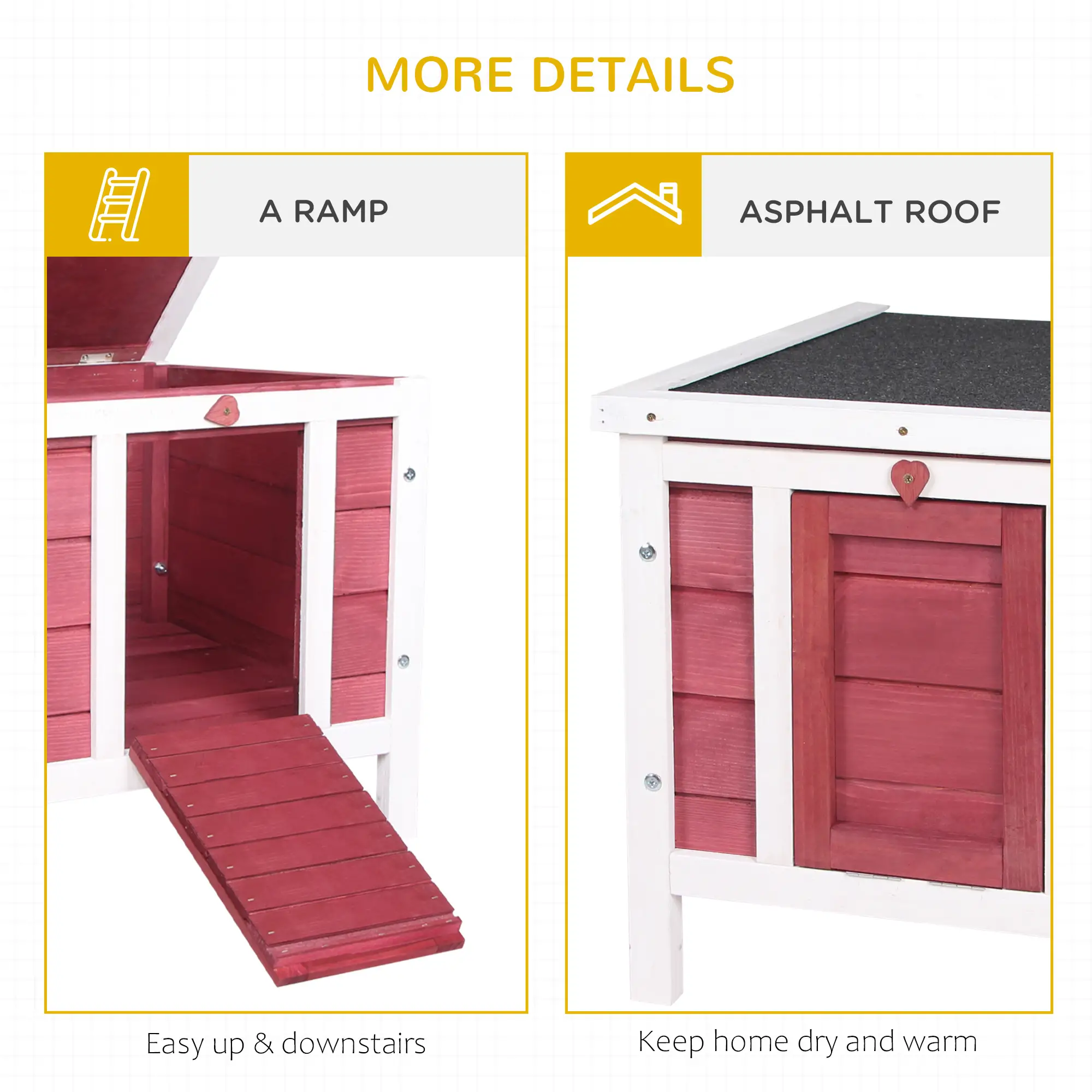 Wooden Rabbit Hutch, Bunny Cage, Outdoor Cat House, 20"x16.5"x17", Red - Image 7