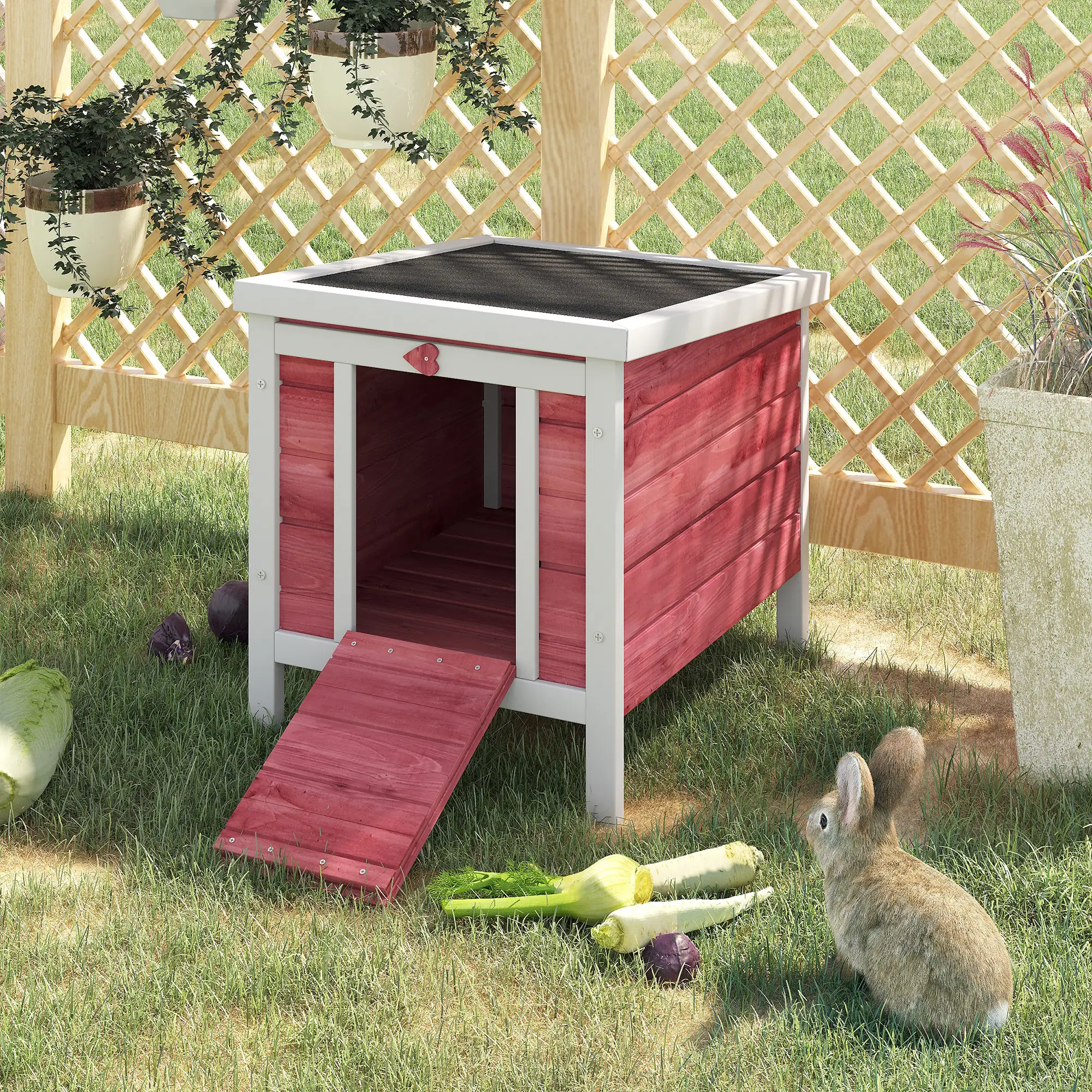 Wooden Rabbit Hutch, Bunny Cage, Outdoor Cat House, 20"x16.5"x17", Red - Image 8