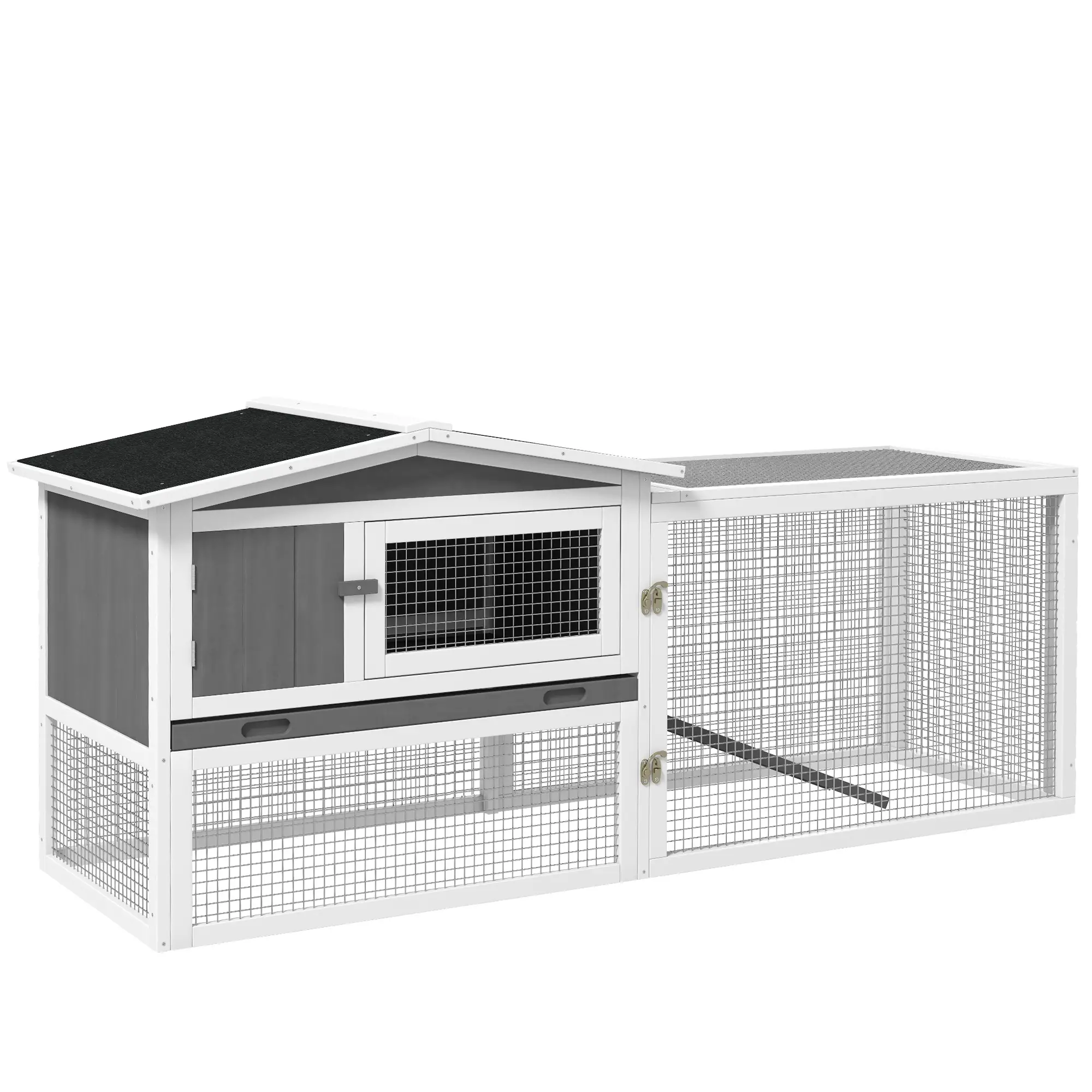 Wooden Rabbit Hutch, Guinea Pig House, Removable Tray, Openable Roof, Grey