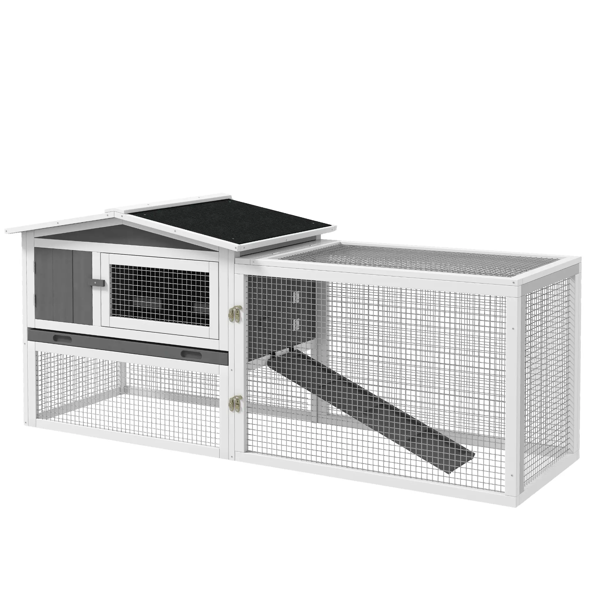 Wooden Rabbit Hutch, Guinea Pig House, Removable Tray, Openable Roof, Grey - Image 11