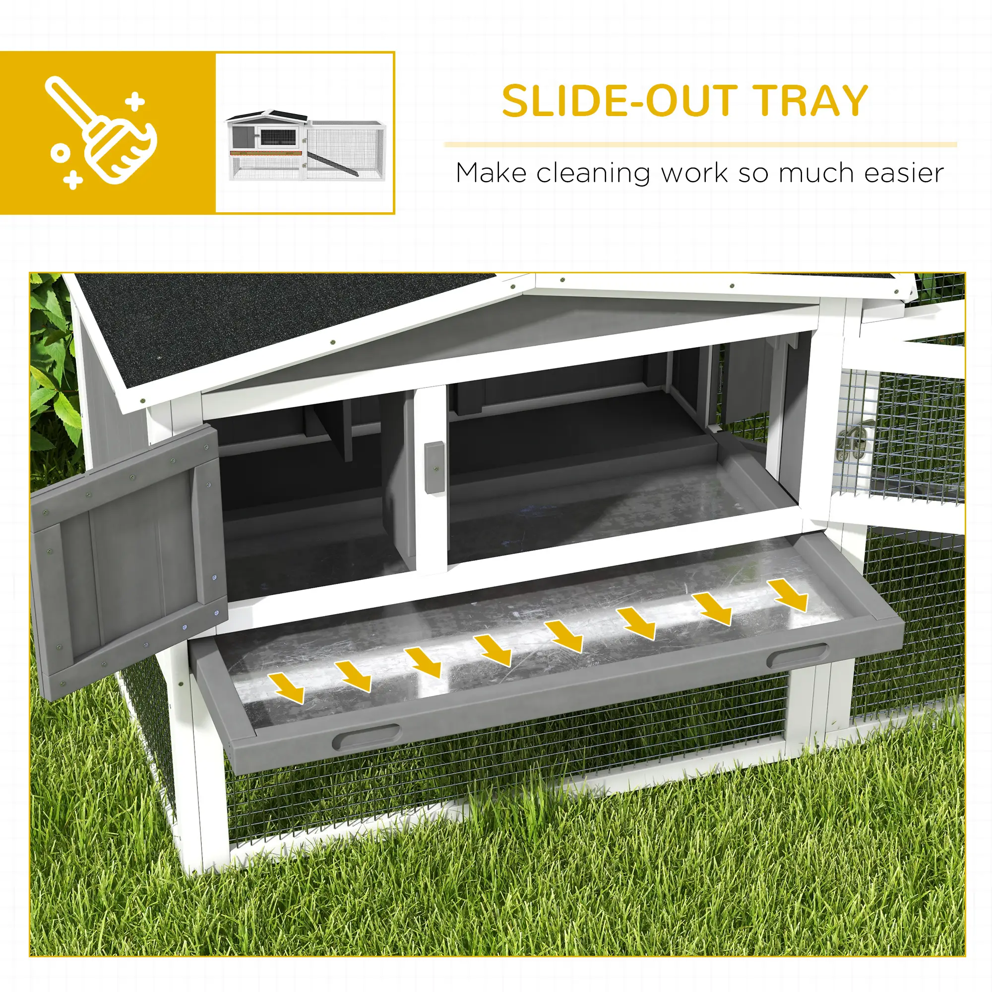 Wooden Rabbit Hutch, Guinea Pig House, Removable Tray, Openable Roof, Grey - Image 6