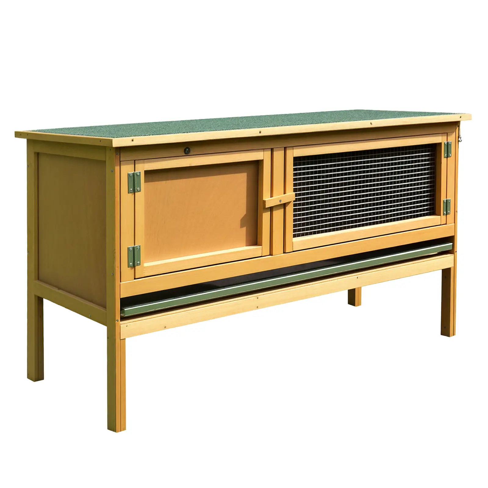 Wooden Rabbit Hutch, Indoor Outdoor Bunny Cage, Slide-Out Tray, Openable Roof - Image 11