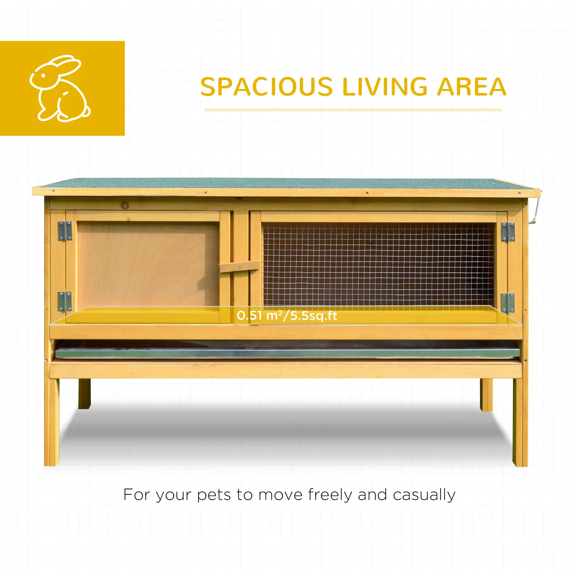 Wooden Rabbit Hutch, Indoor Outdoor Bunny Cage, Slide-Out Tray, Openable Roof - Image 4