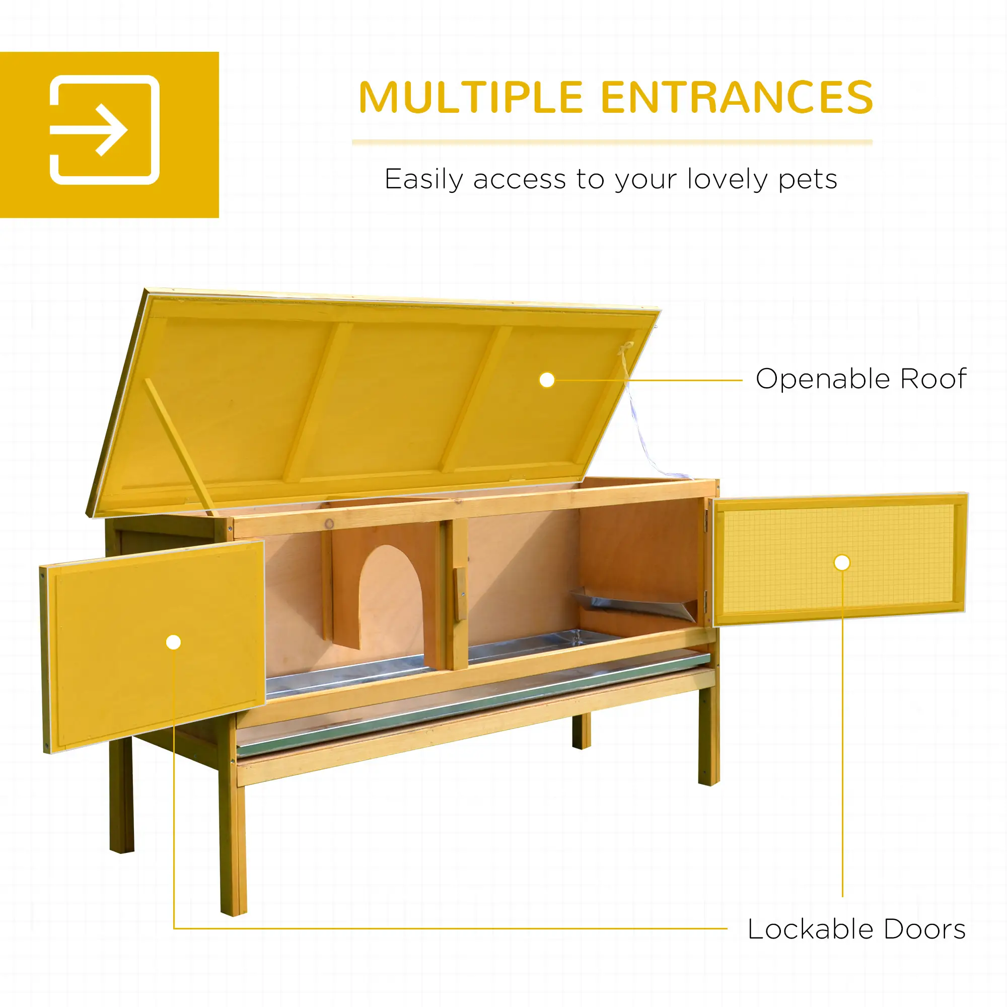 Wooden Rabbit Hutch, Indoor Outdoor Bunny Cage, Slide-Out Tray, Openable Roof - Image 7