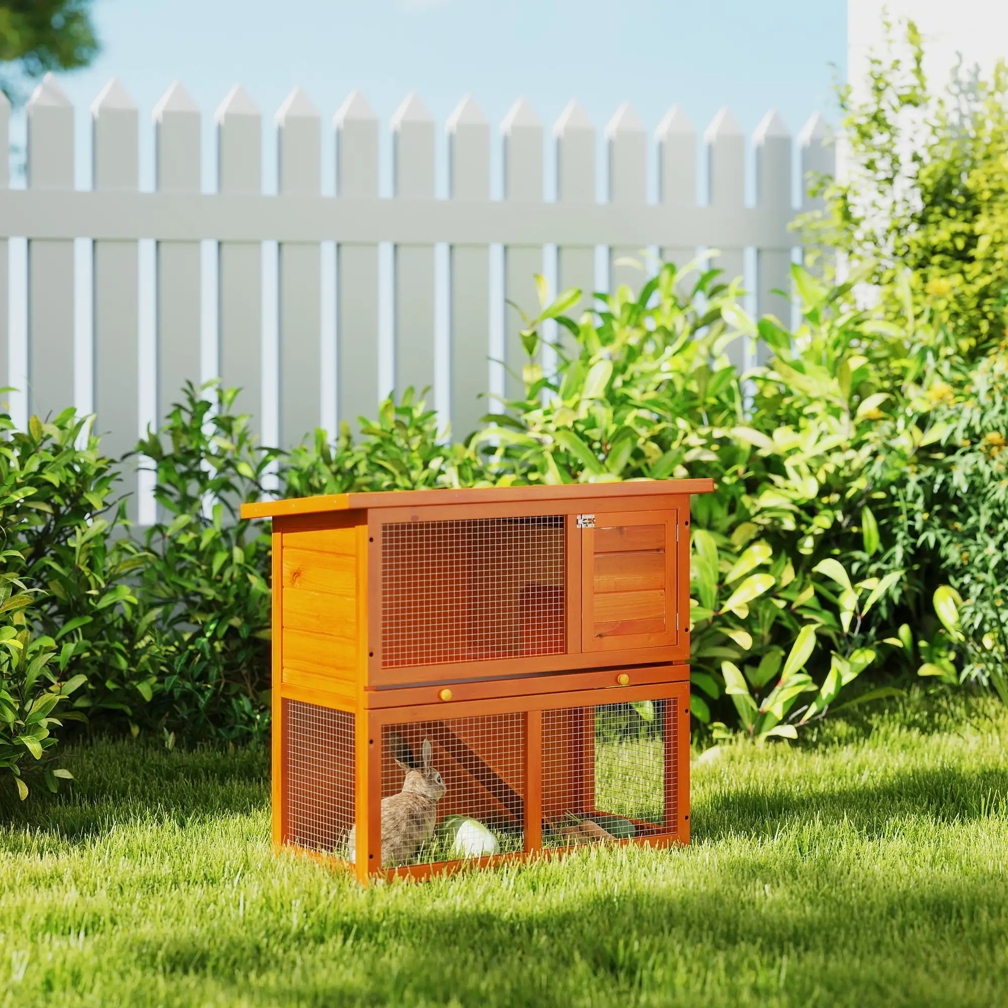 Wooden Rabbit Hutch, Small Animal Cage, 2-Level with Run - Image 2