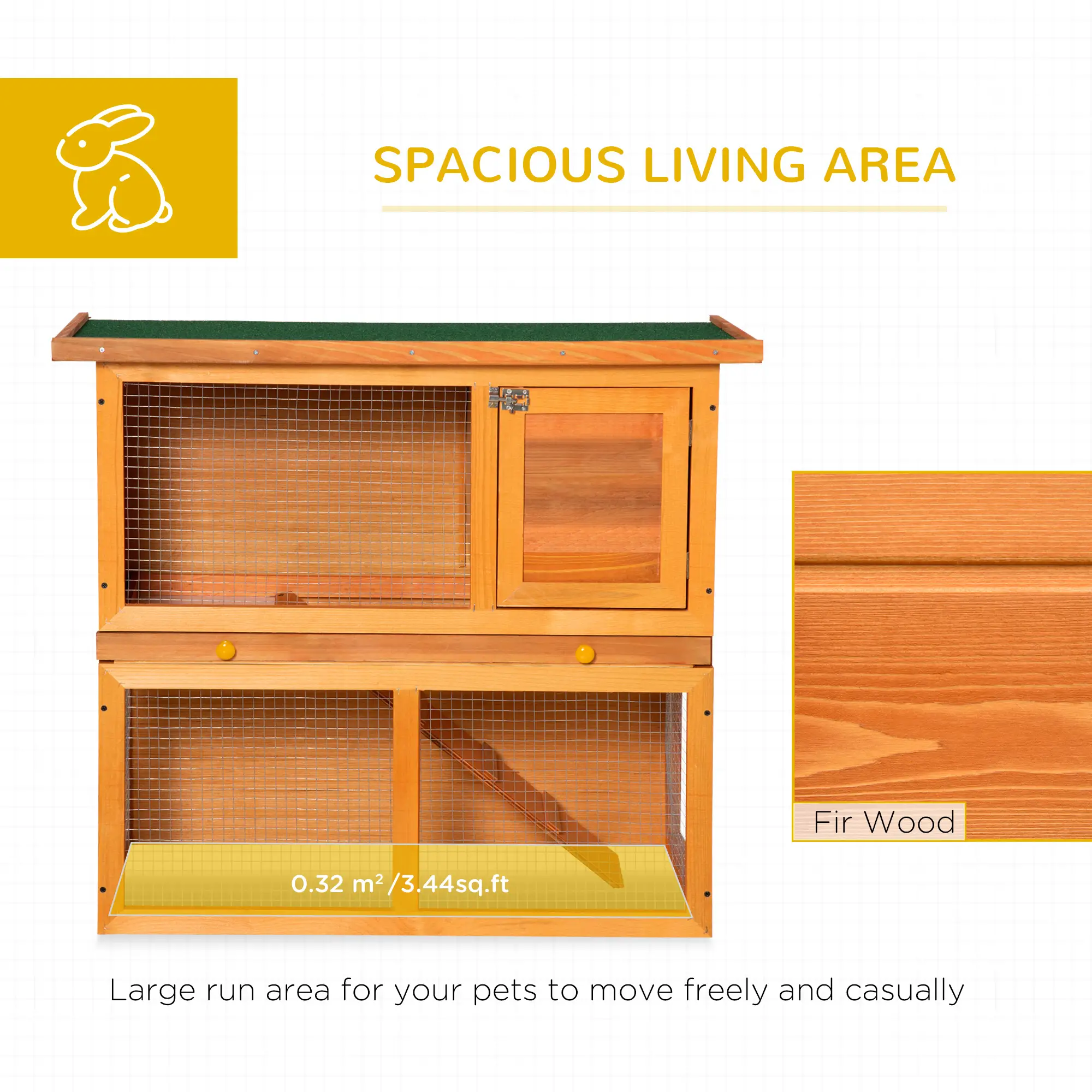Wooden Rabbit Hutch, Small Animal Cage, 2-Level with Run - Image 3
