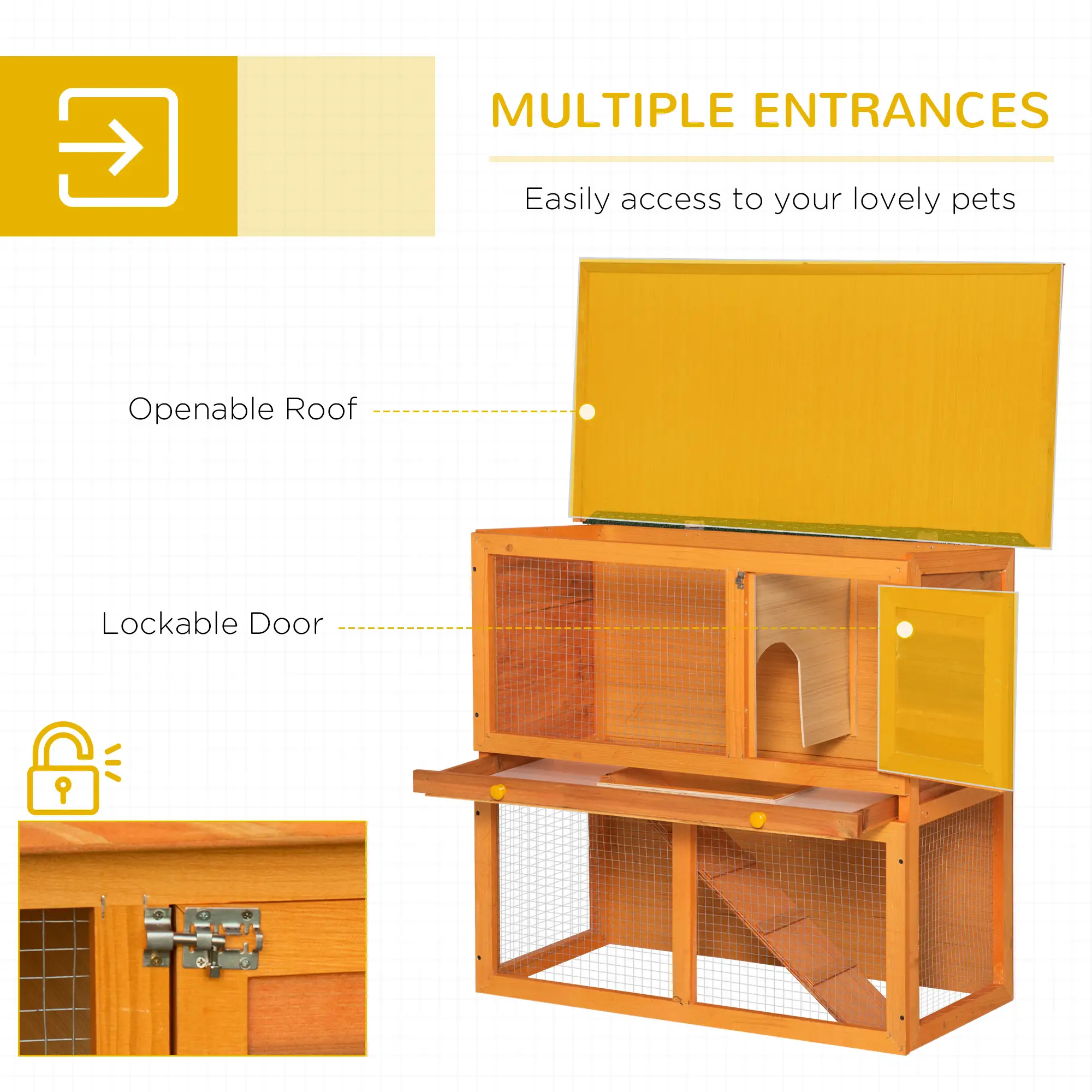 Wooden Rabbit Hutch, Small Animal Cage, 2-Level with Run - Image 4