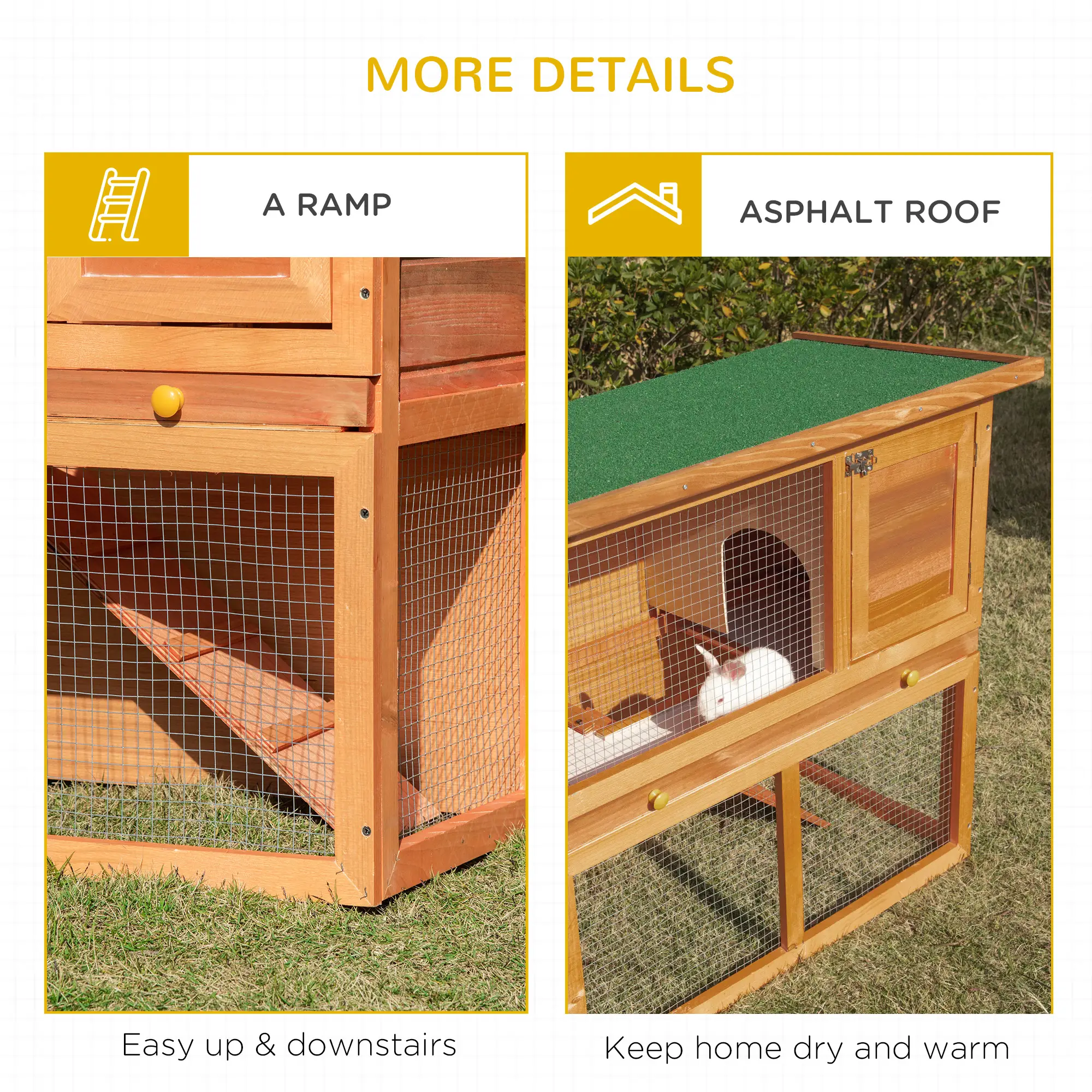 Wooden Rabbit Hutch, Small Animal Cage, 2-Level with Run - Image 6