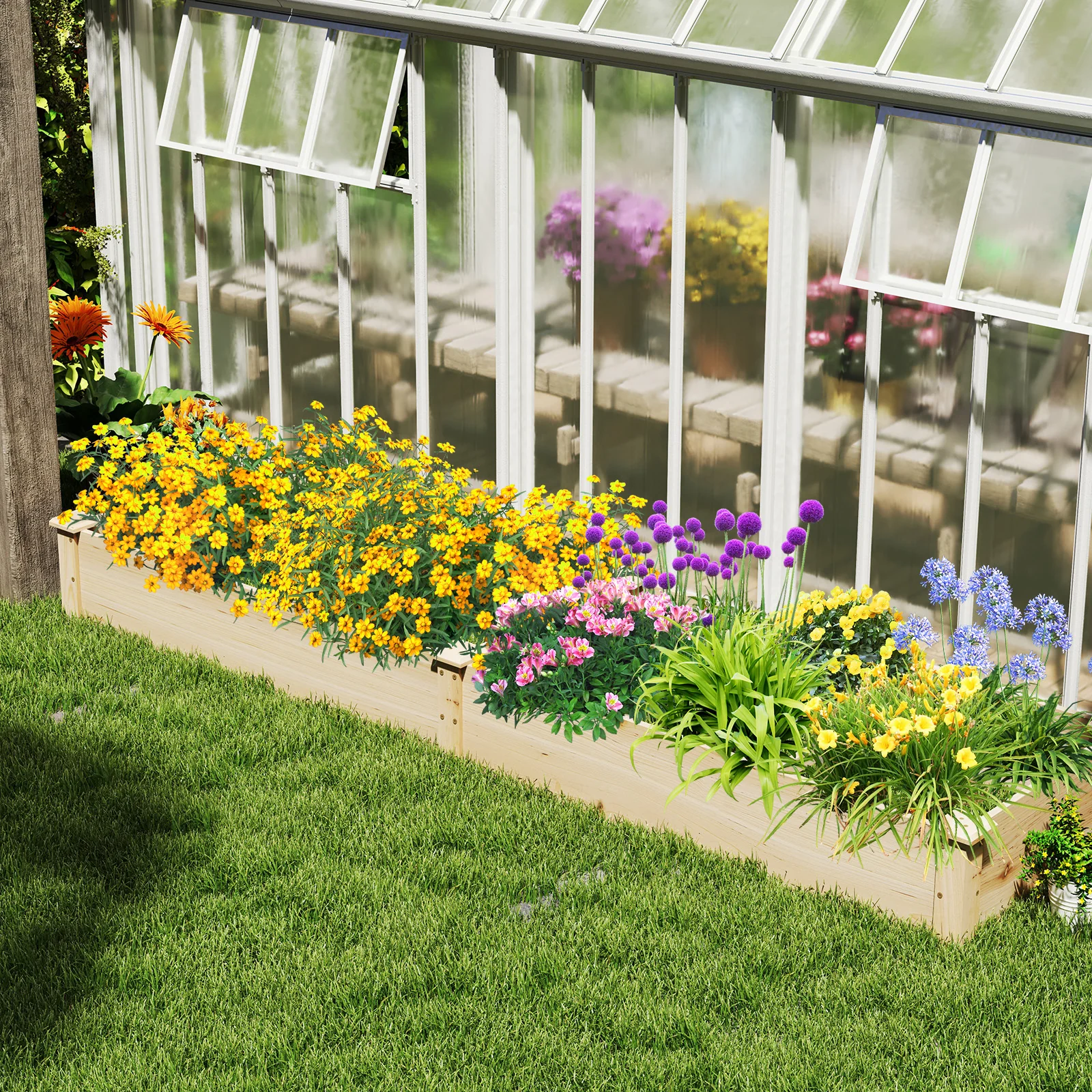 Wooden Raised Garden Bed, 2 Planter Boxes, Dividers, Natural - Image 2