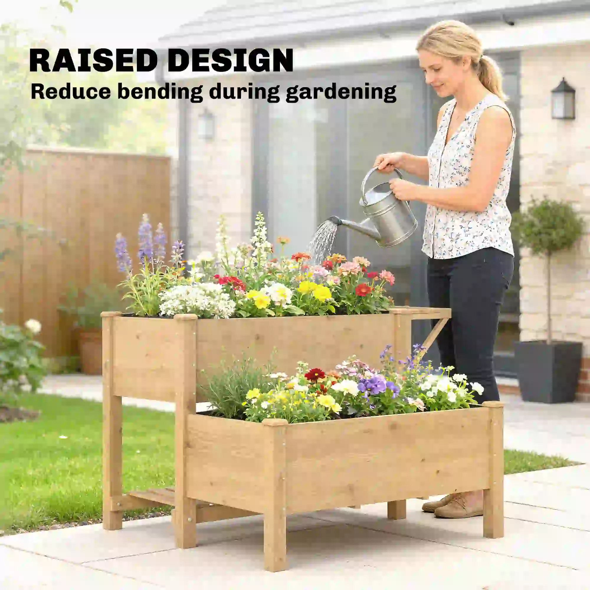 Wooden Raised Garden Bed, 2-Tier Planter With Storage Shelf - Image 6