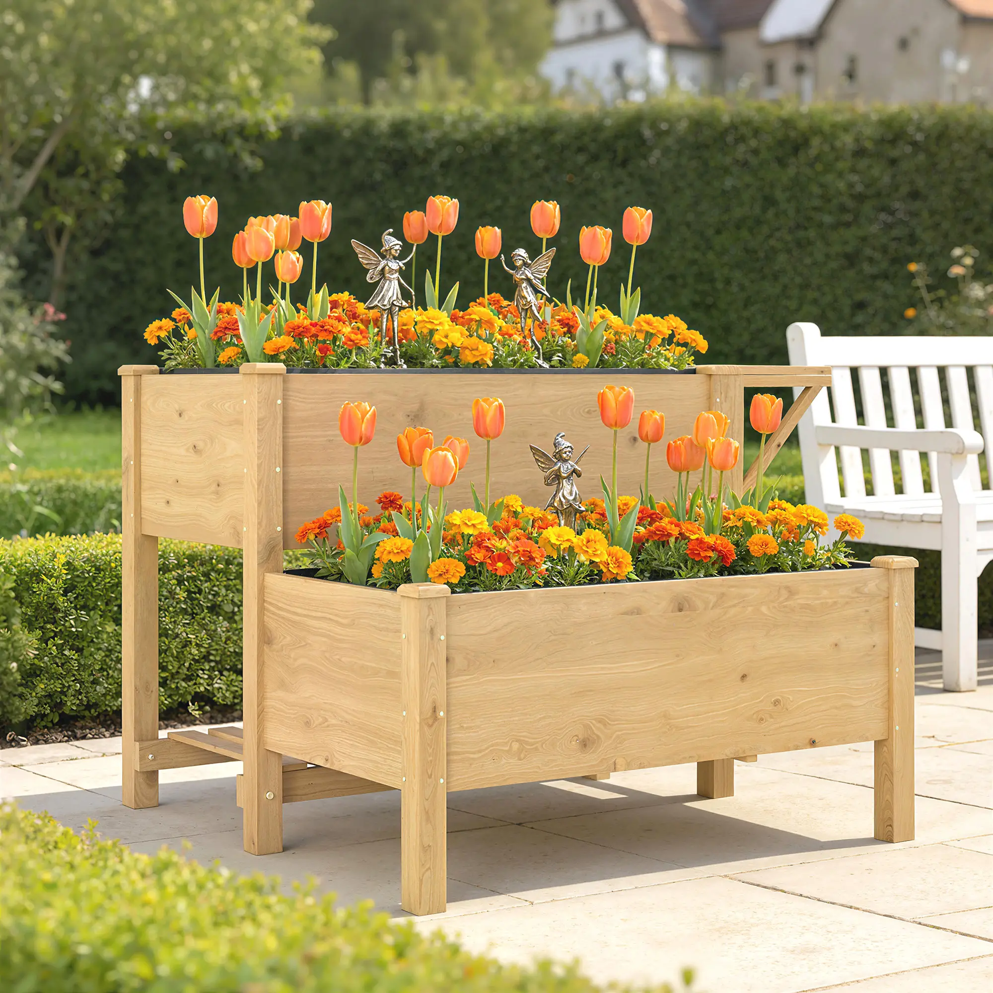 Wooden Raised Garden Bed, 2-Tier Planter With Storage Shelf - Image 8