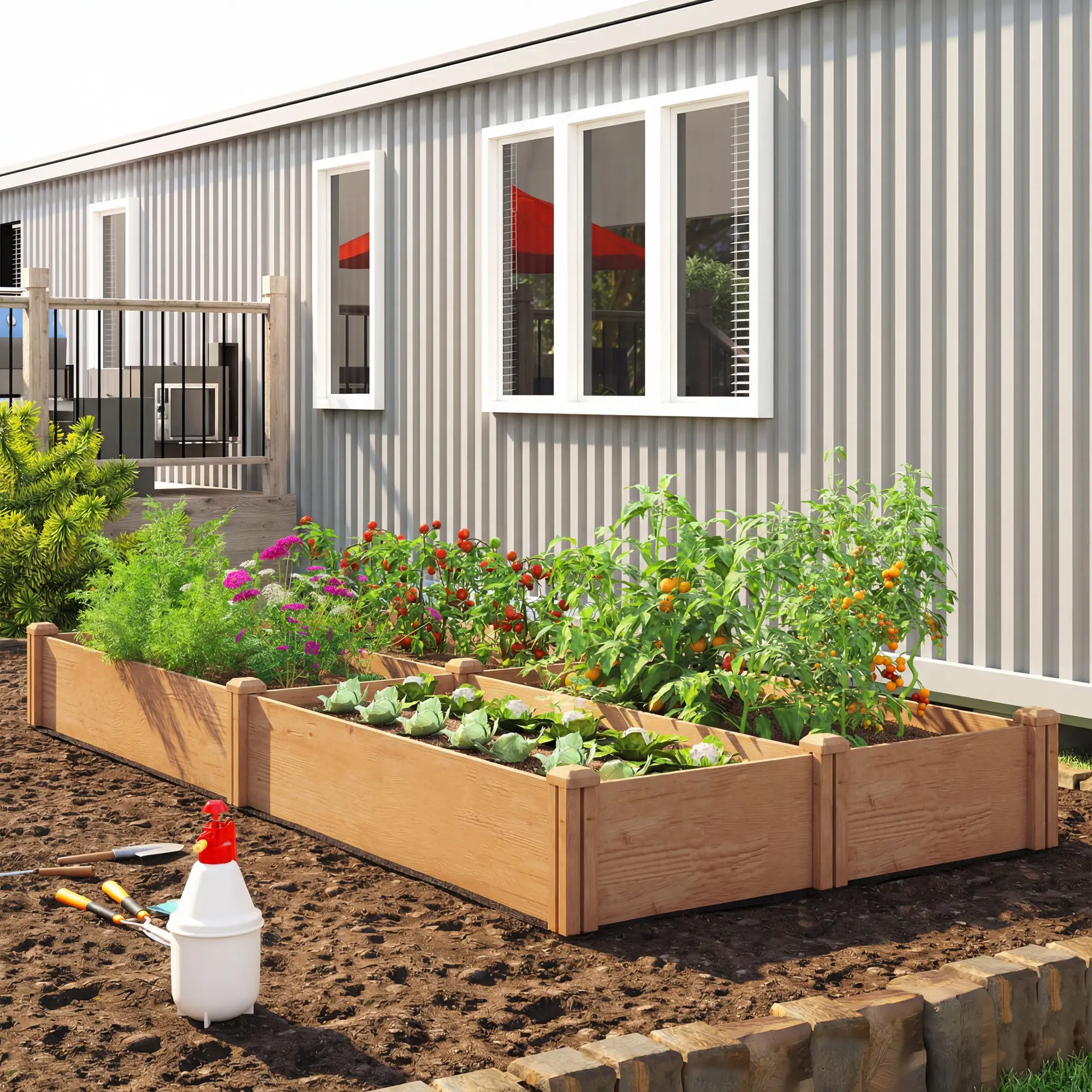 Wooden Raised Garden Bed, 8 x 4 x 1ft, Elevated Box With Dividers - Image 2