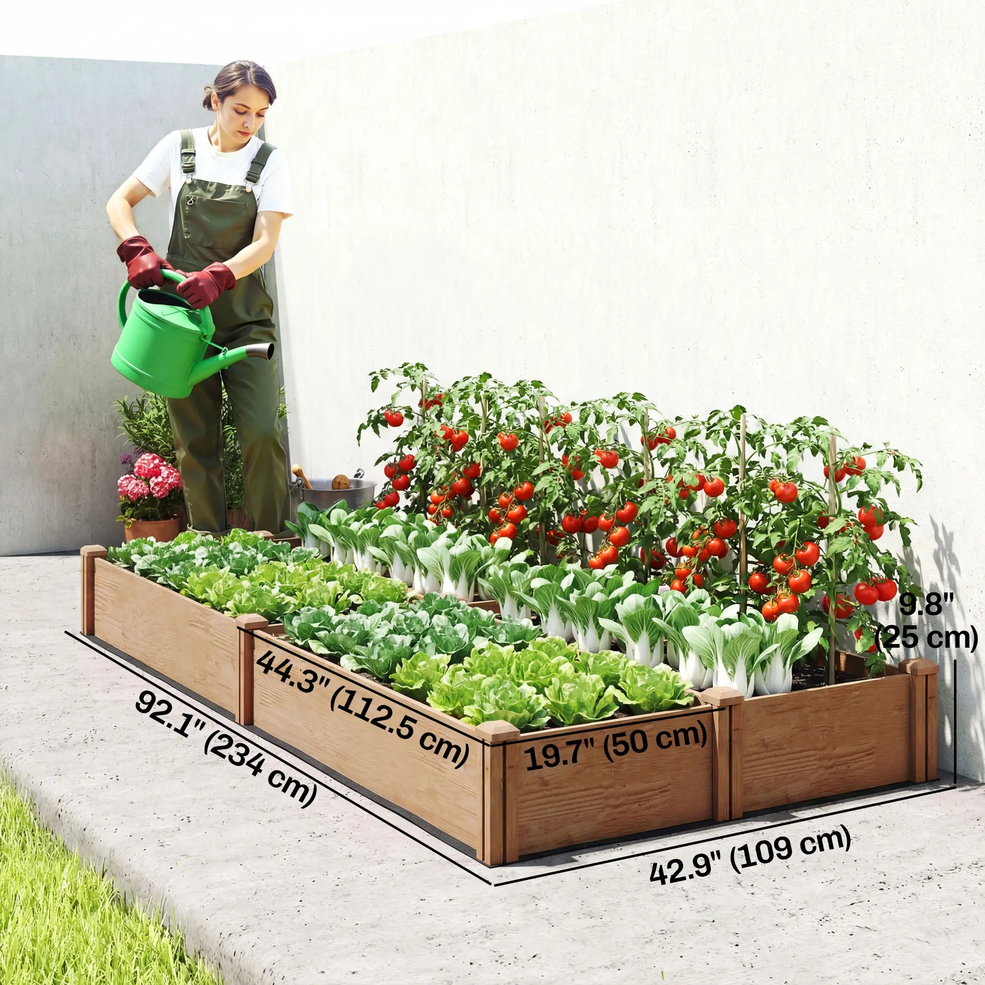 Wooden Raised Garden Bed, 8 x 4 x 1ft, Elevated Box With Dividers - Image 3