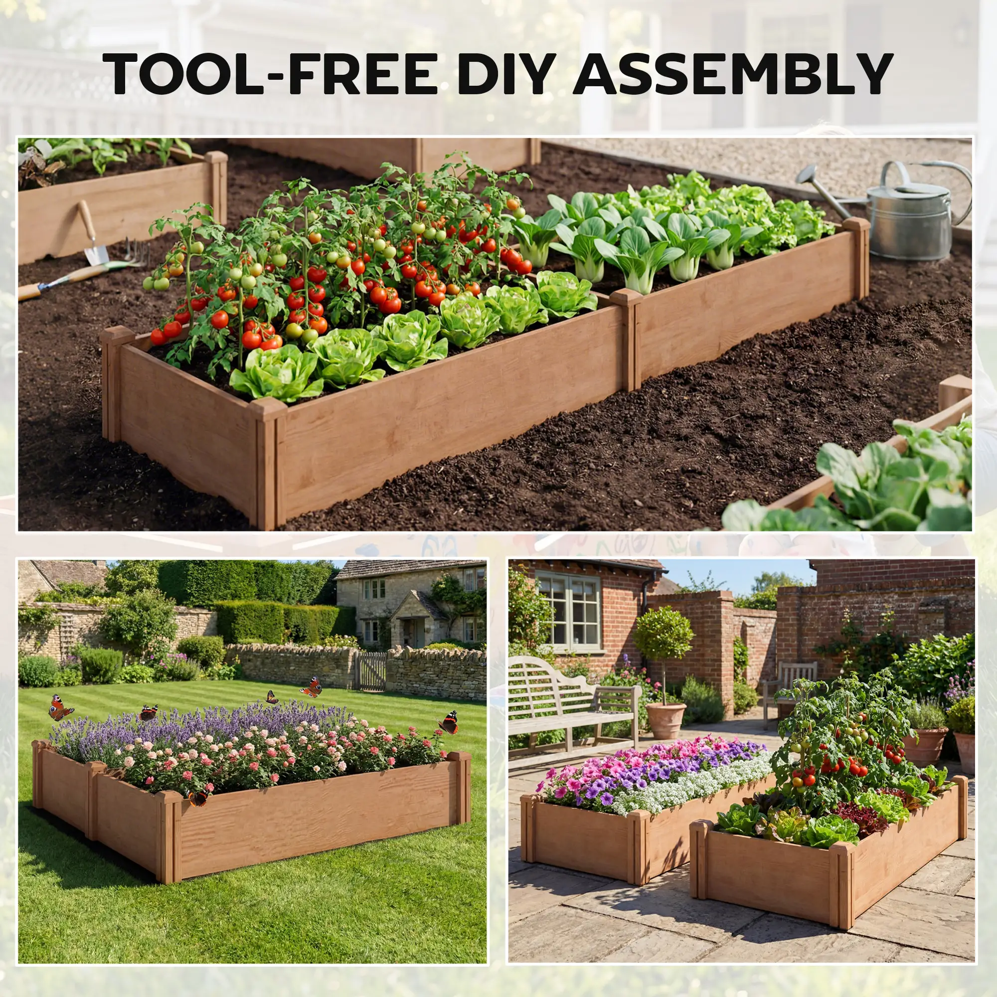 Wooden Raised Garden Bed, 8 x 4 x 1ft, Elevated Box With Dividers - Image 4